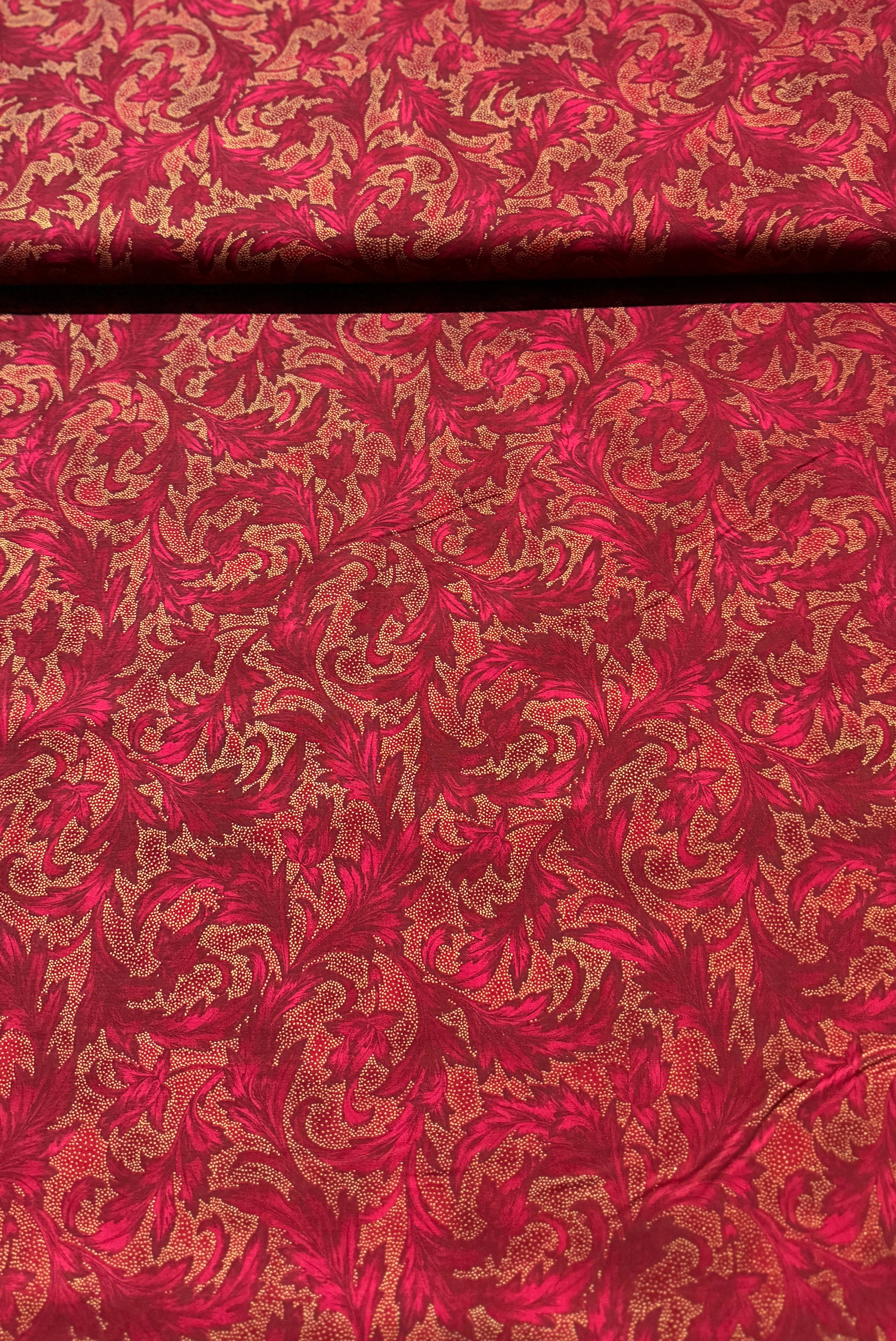 Holiday Wishes - Damask Scarlet/Gold Metallic Yardage