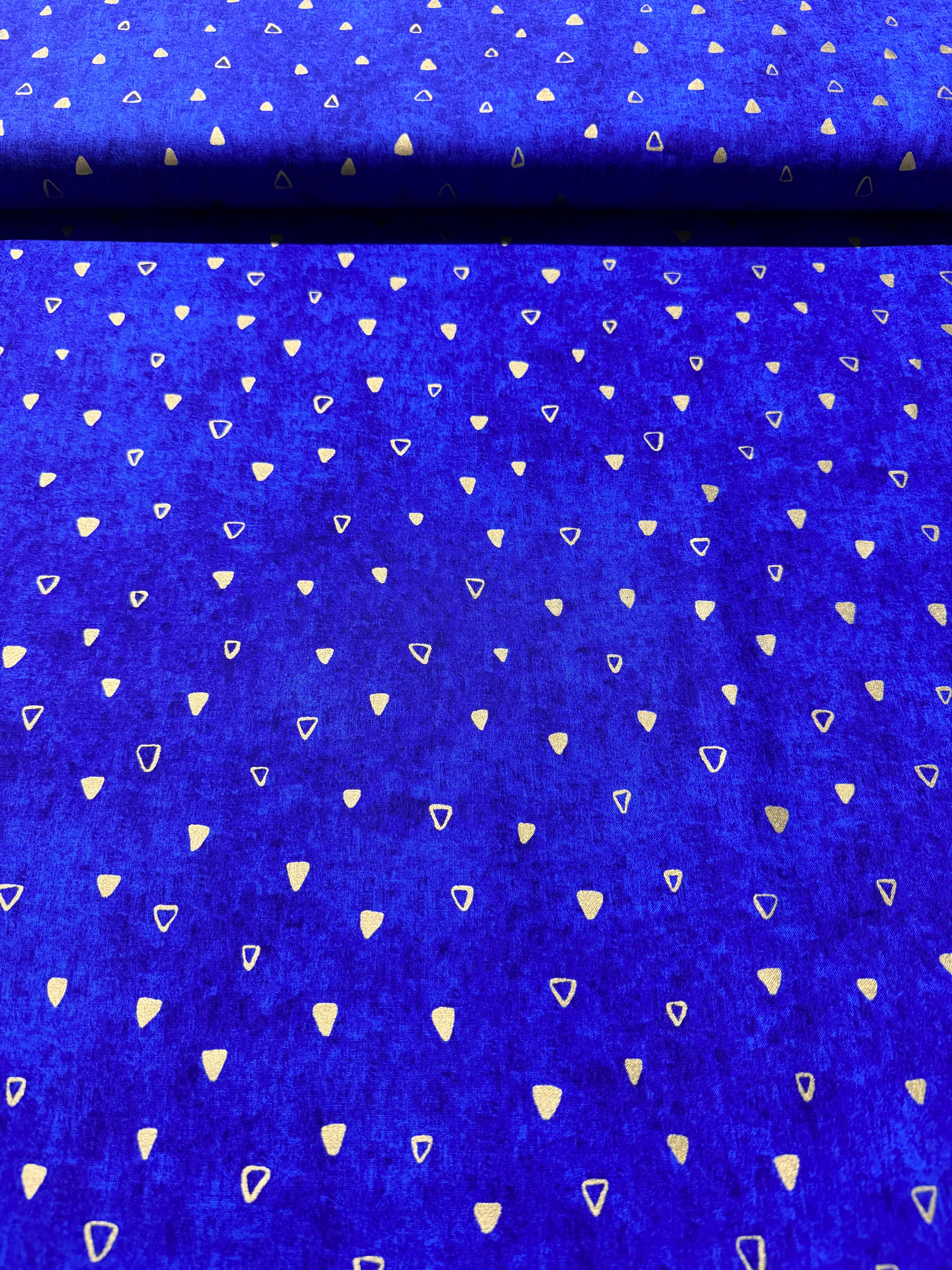 Gustav Klimt - Gold Metallic Triangles on Cobalt Yardage