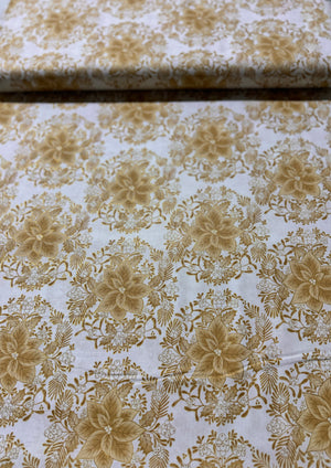 Holiday Flourish - Festive Finery - Florals Vanilla Gold Yardage