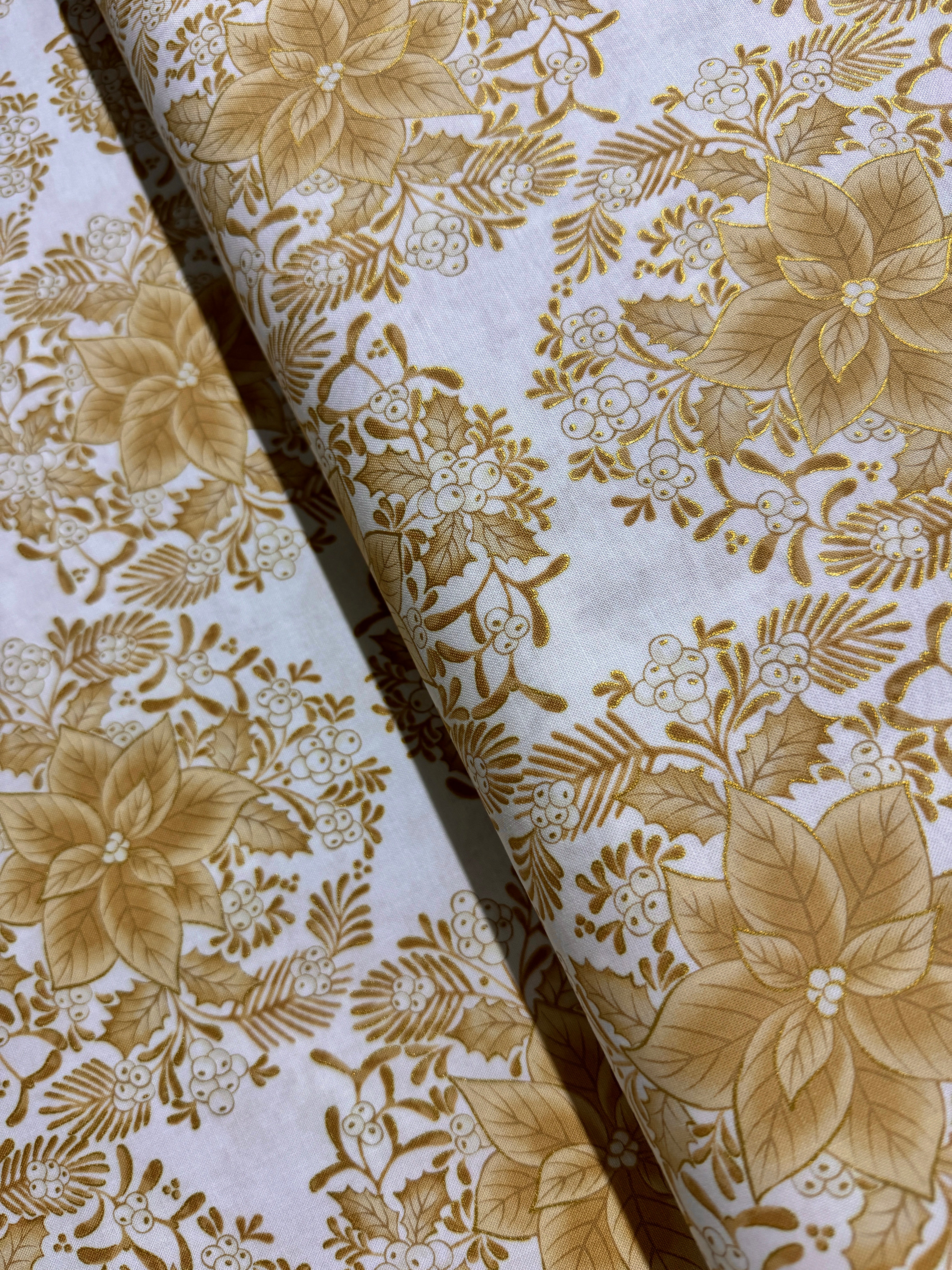 Holiday Flourish - Festive Finery - Florals Vanilla Gold Yardage