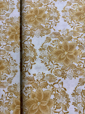 Holiday Flourish - Festive Finery - Florals Vanilla Gold Yardage