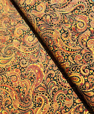 Hooked On Fish - Bubble Paisley Orange Metallic Yardage