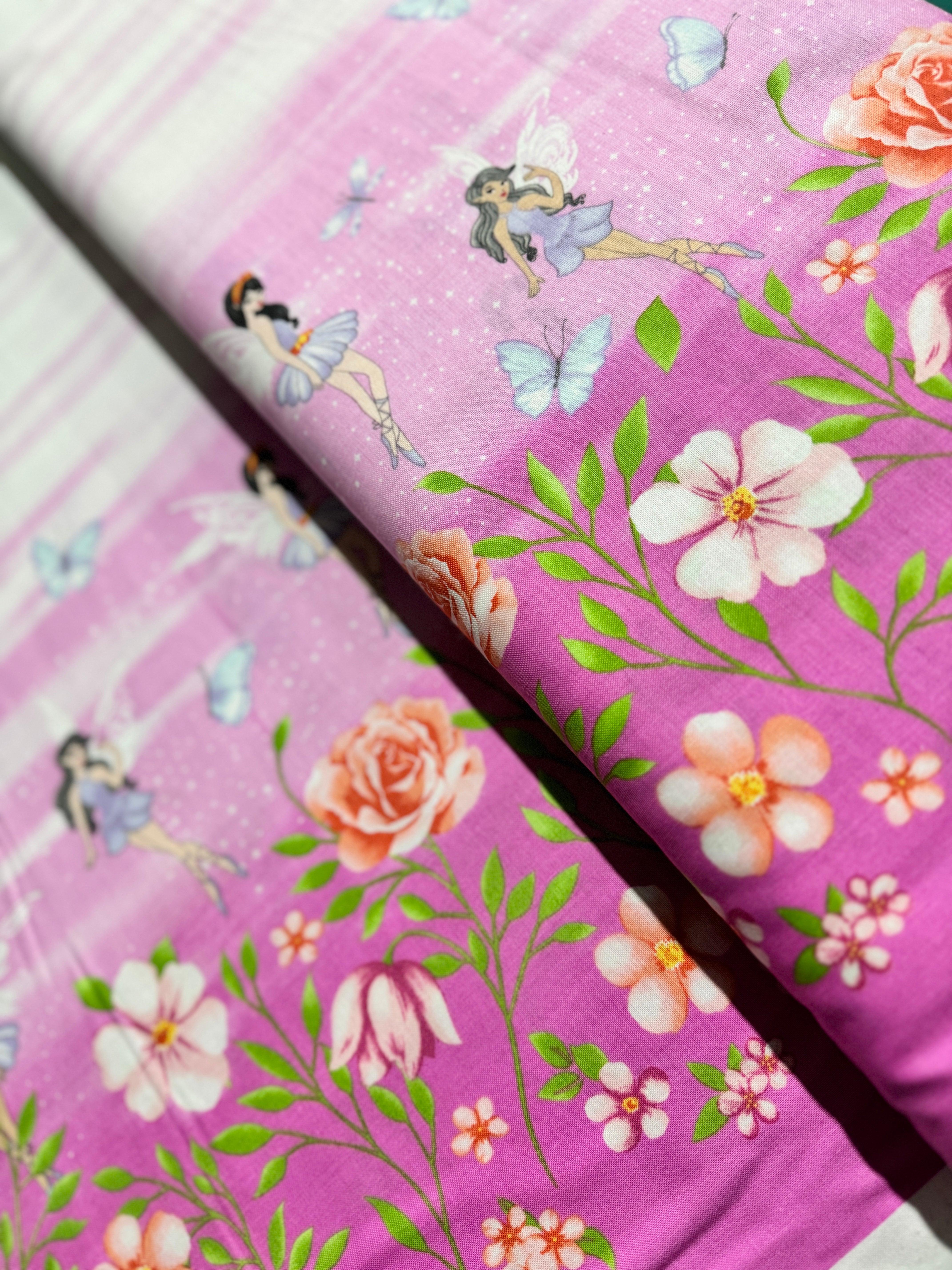 Fairy Frolic - Frolicking Fairies Peony Yardage (Double Border)