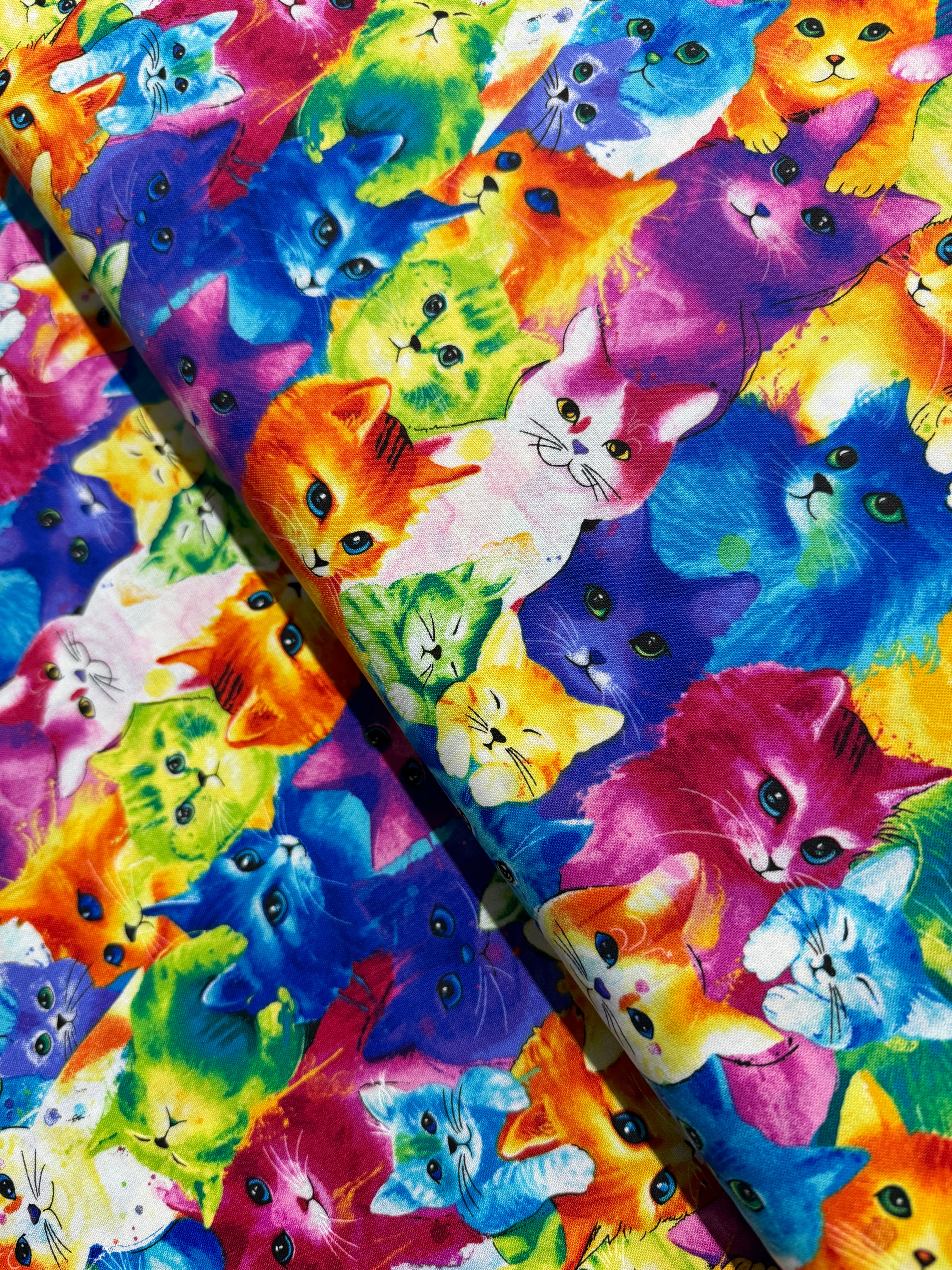 Meow-Za! - Painted Bright Cats Yardage