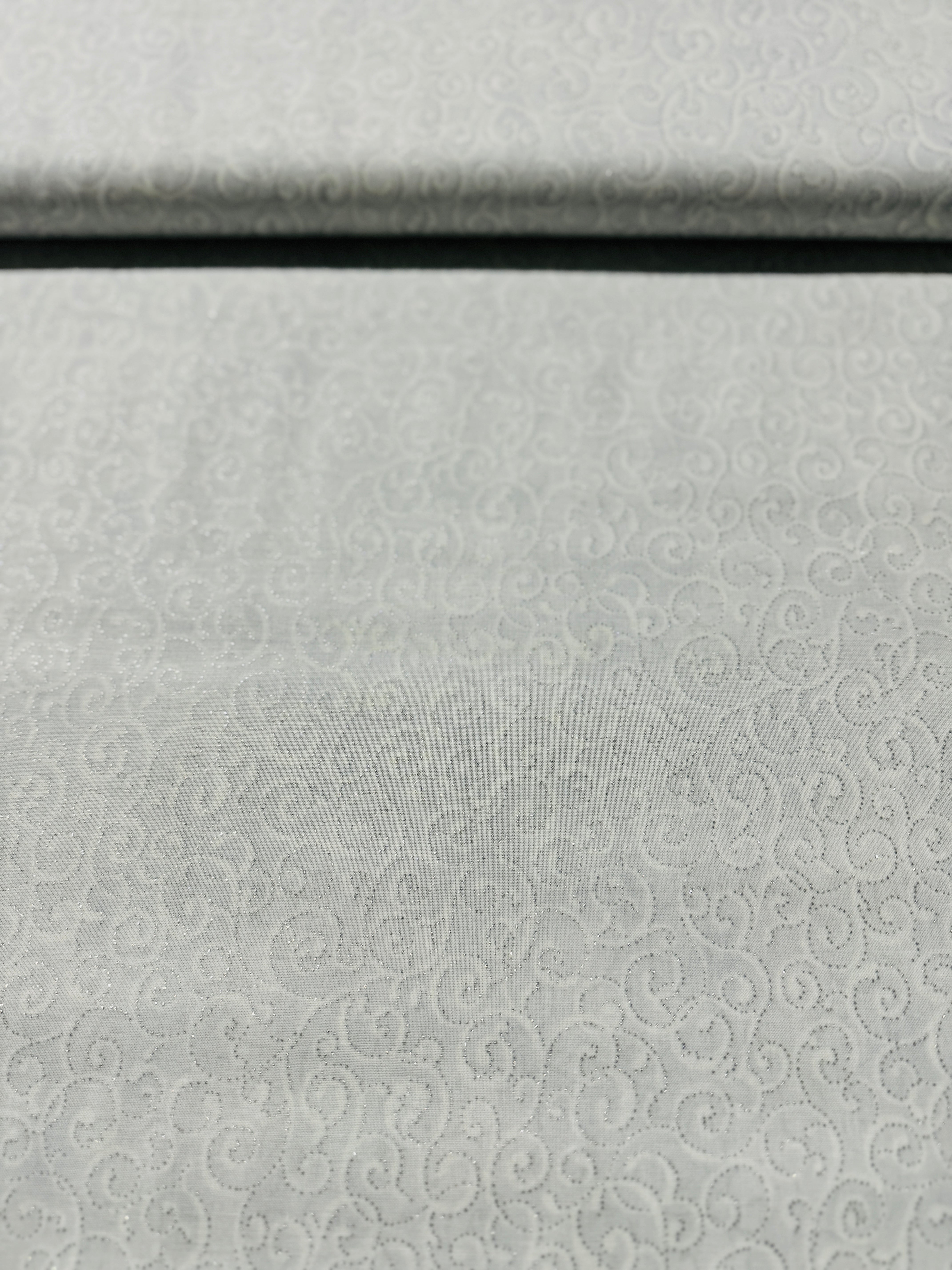 Holiday Wishes - Dotty Scroll Ice/Silver Metallic Yardage