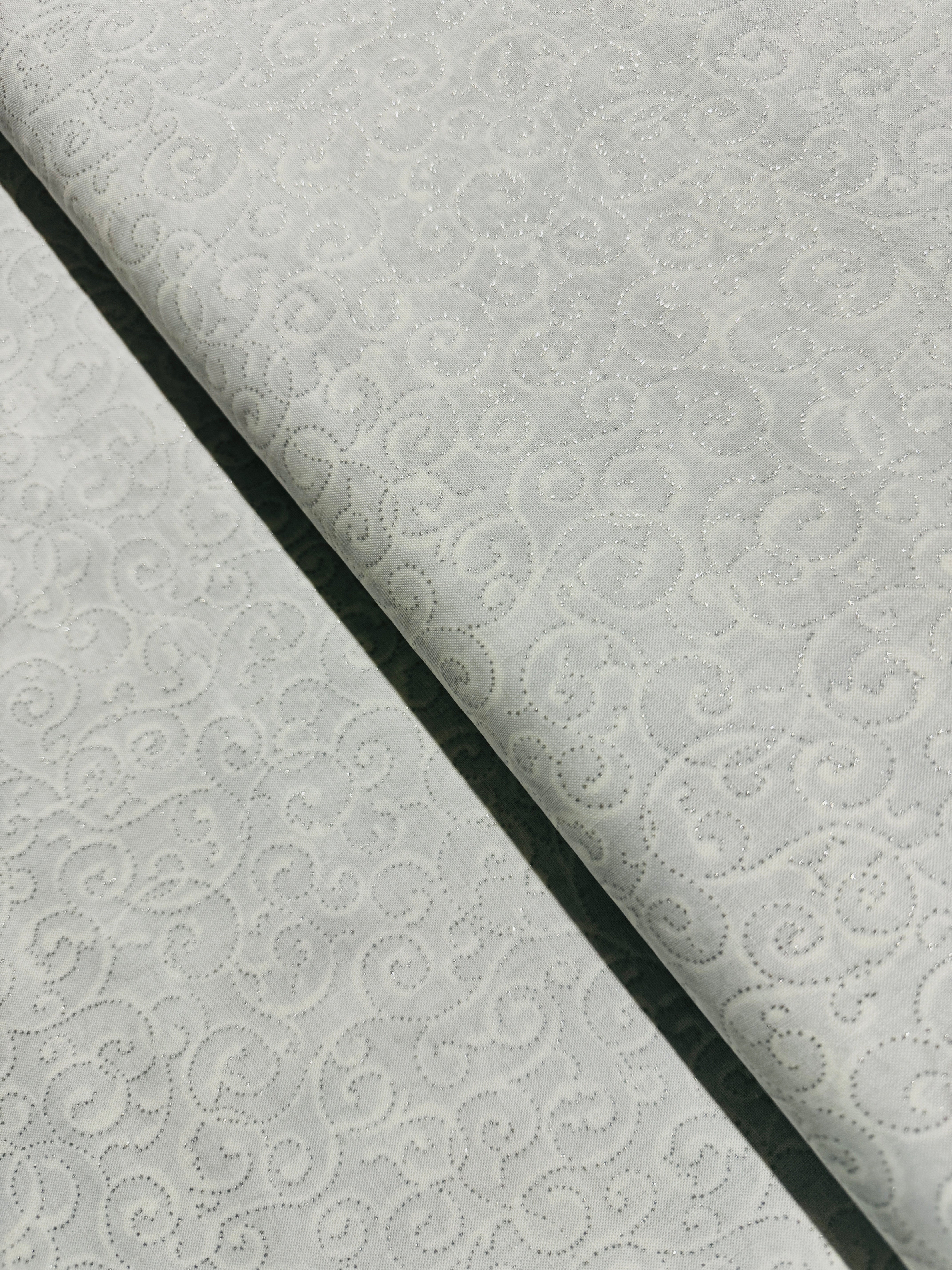 Holiday Wishes - Dotty Scroll Ice/Silver Metallic Yardage