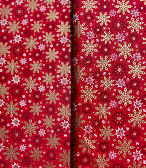 Merry & Bright - Elegant Snowflakes Red/Gold Metallic Yardage