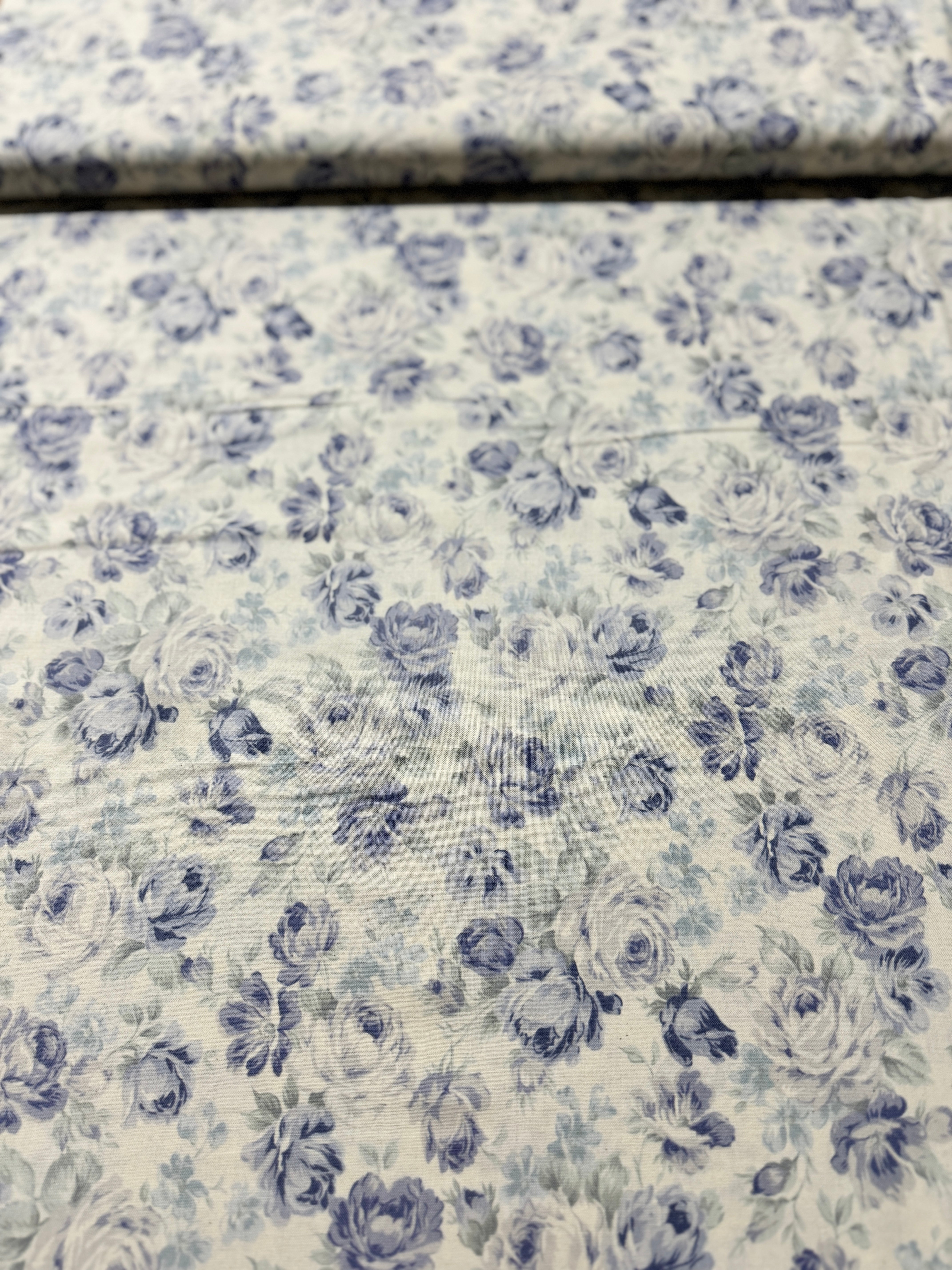 Sevenberry English Garden - Roses Blue Yardage