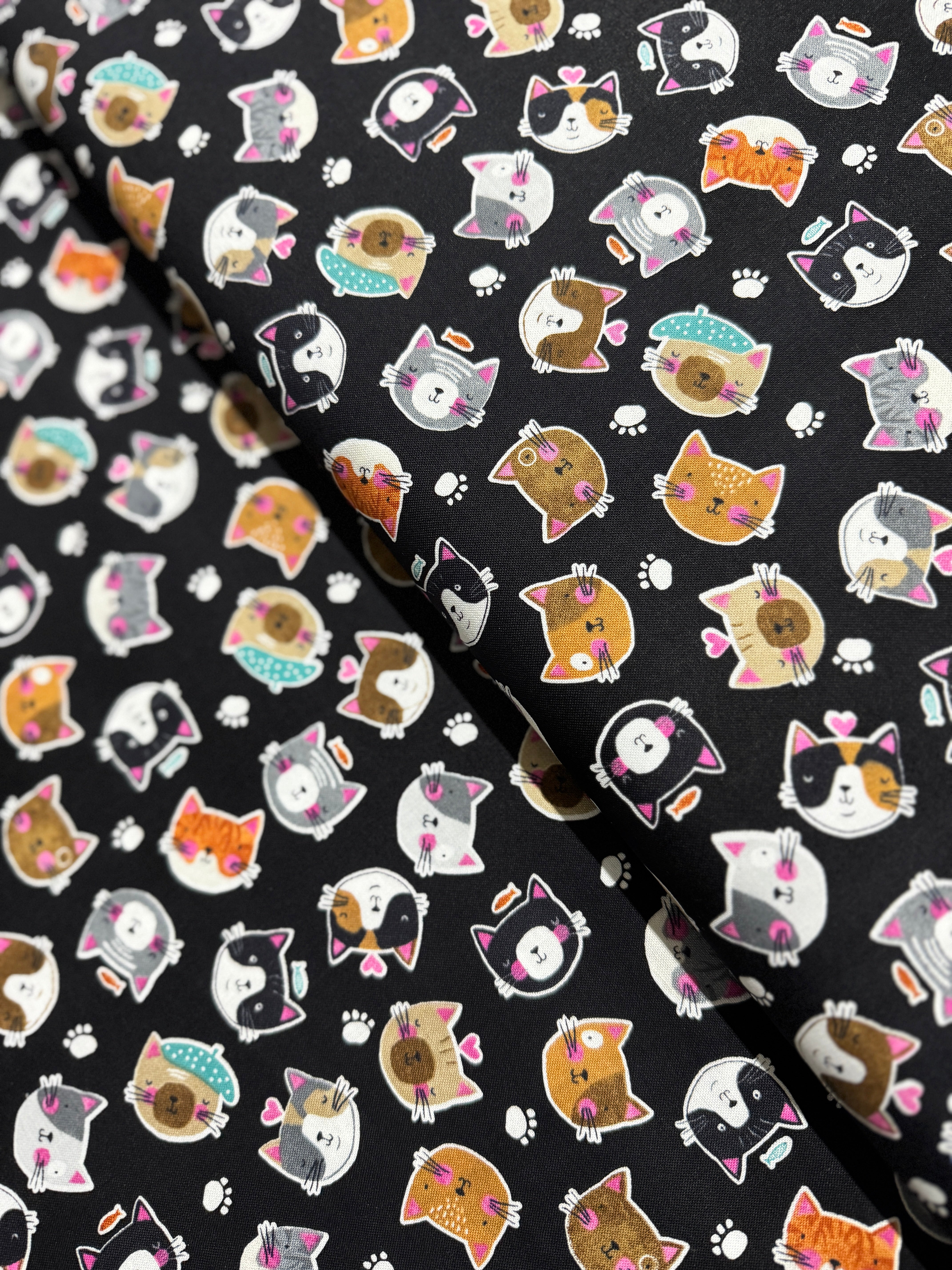 Purrfect Partners - Cat Toss Black Yardage