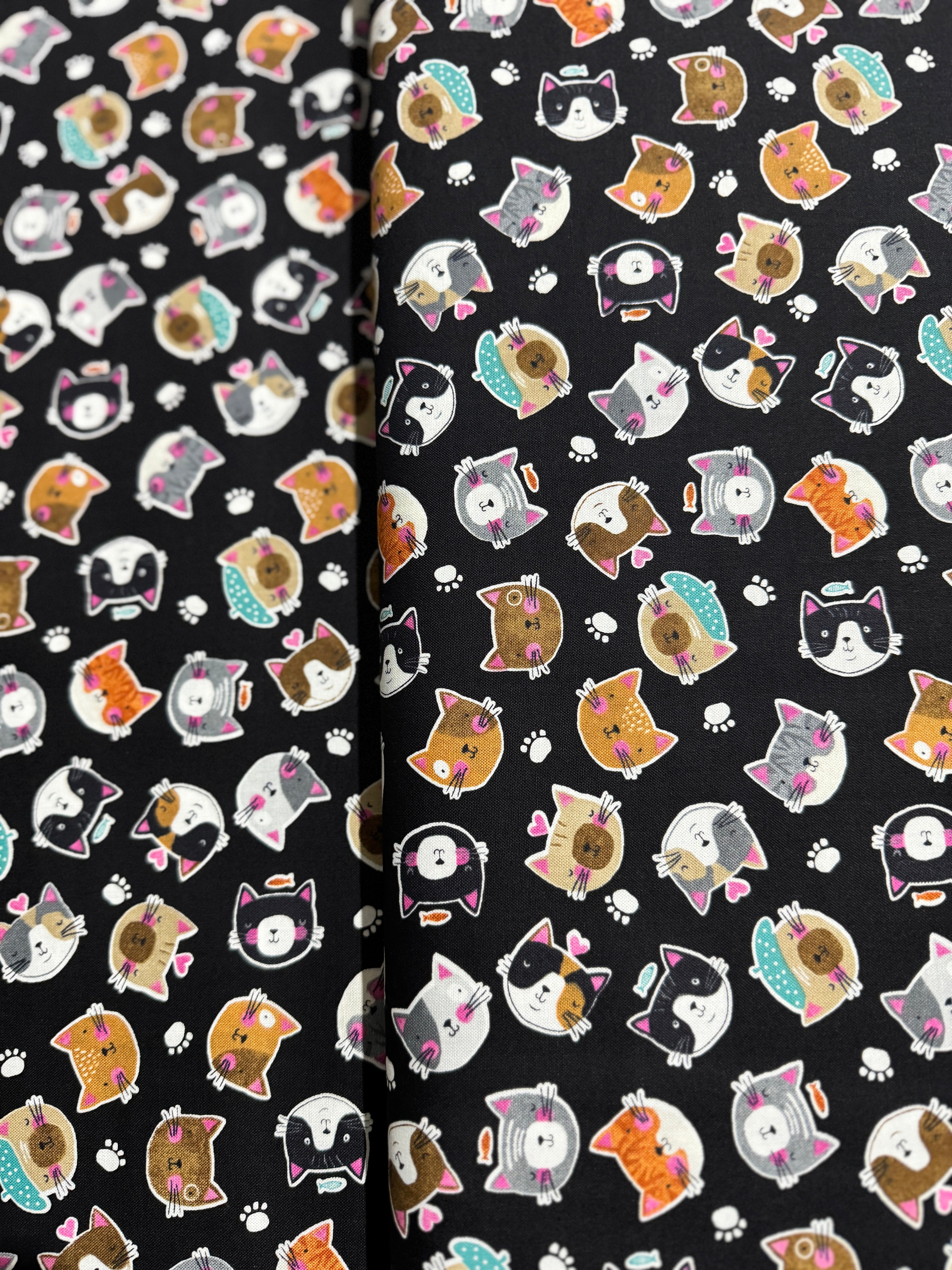 Purrfect Partners - Cat Toss Black Yardage