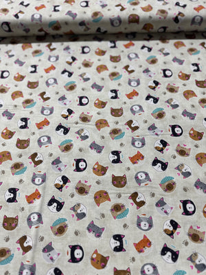 Purrfect Partners - Cat Toss Cream Yardage