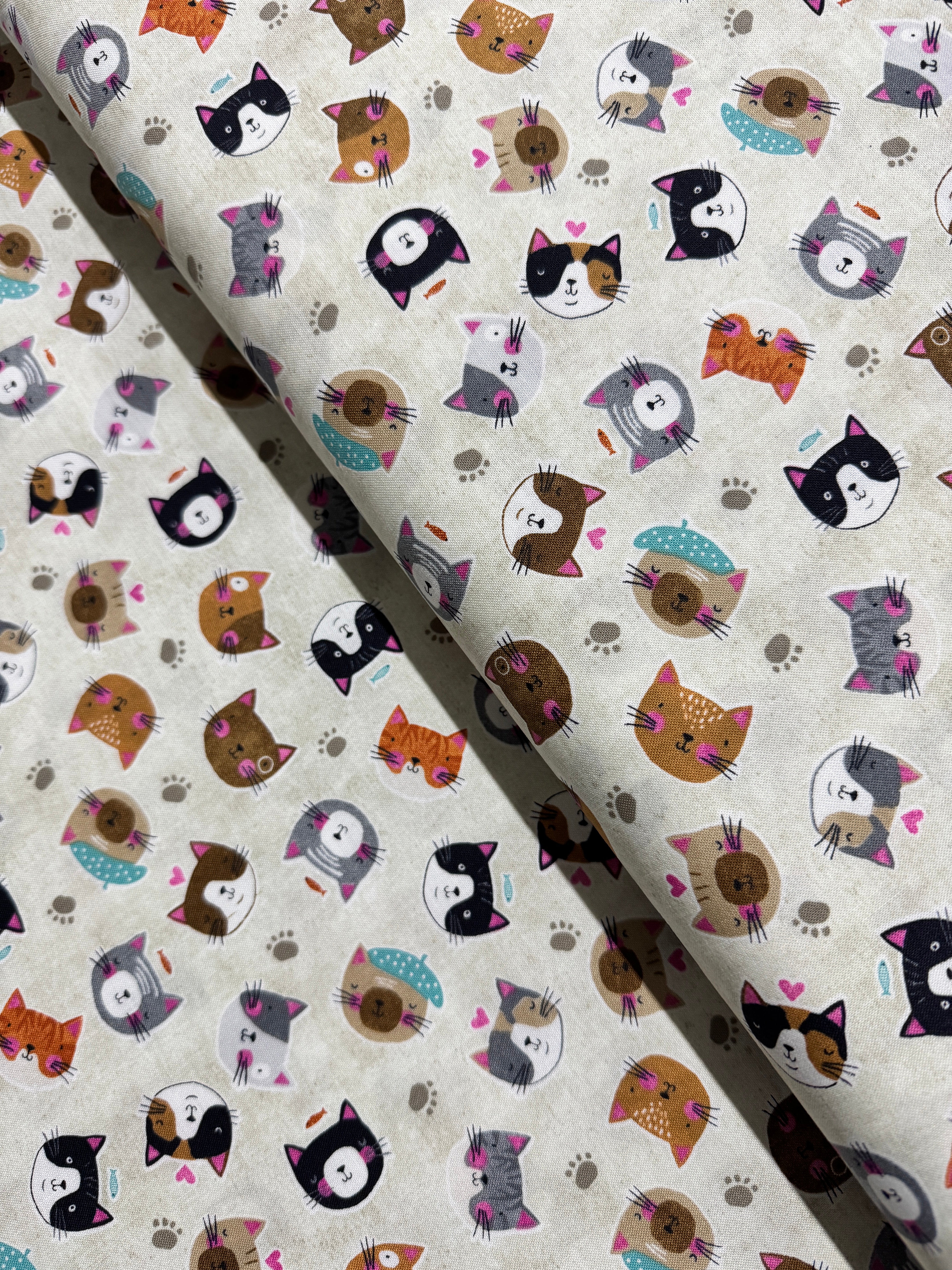 Purrfect Partners - Cat Toss Cream Yardage