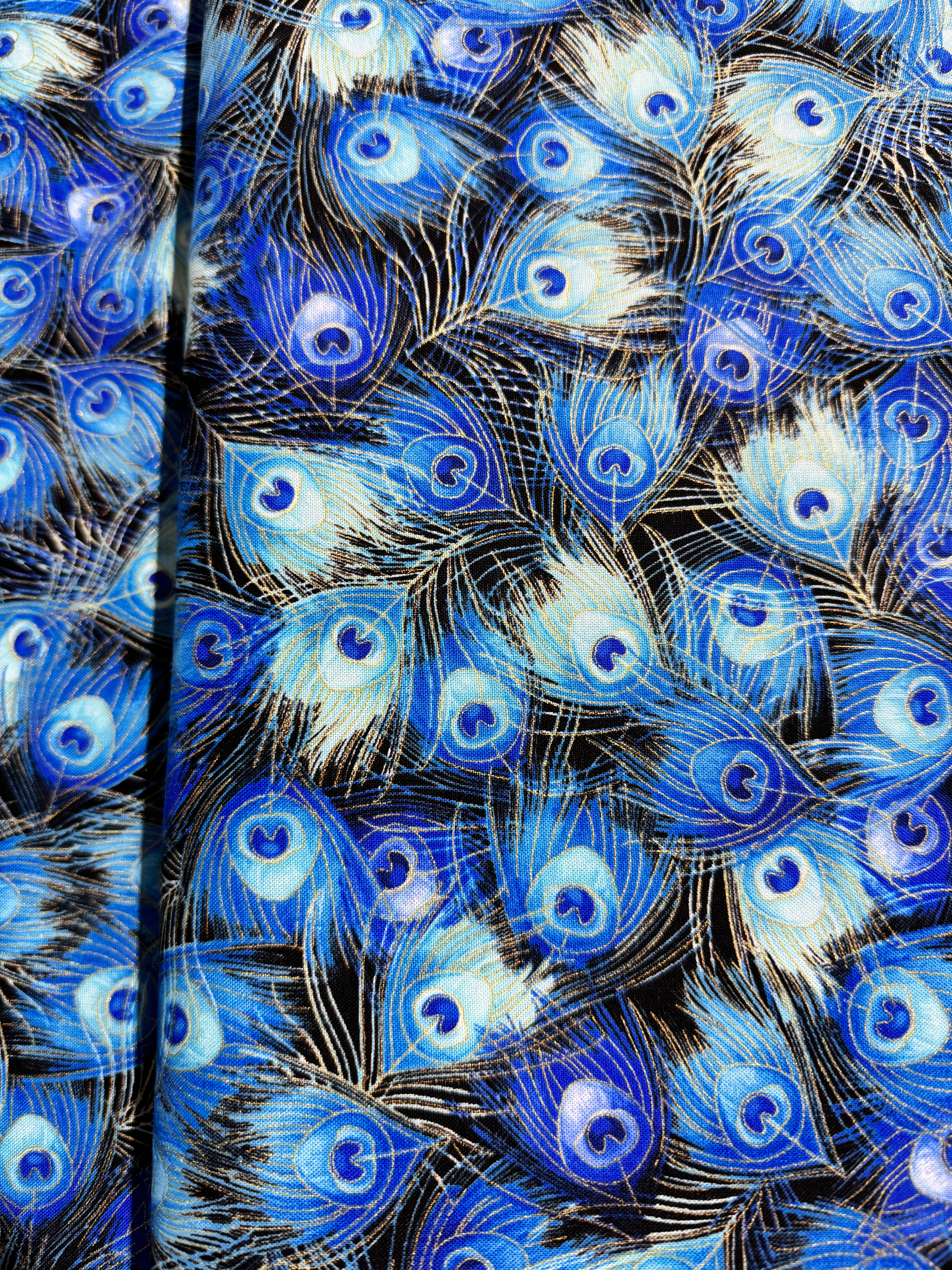 Royal Plume - Packed Metallic Peacock Feathers Yardage