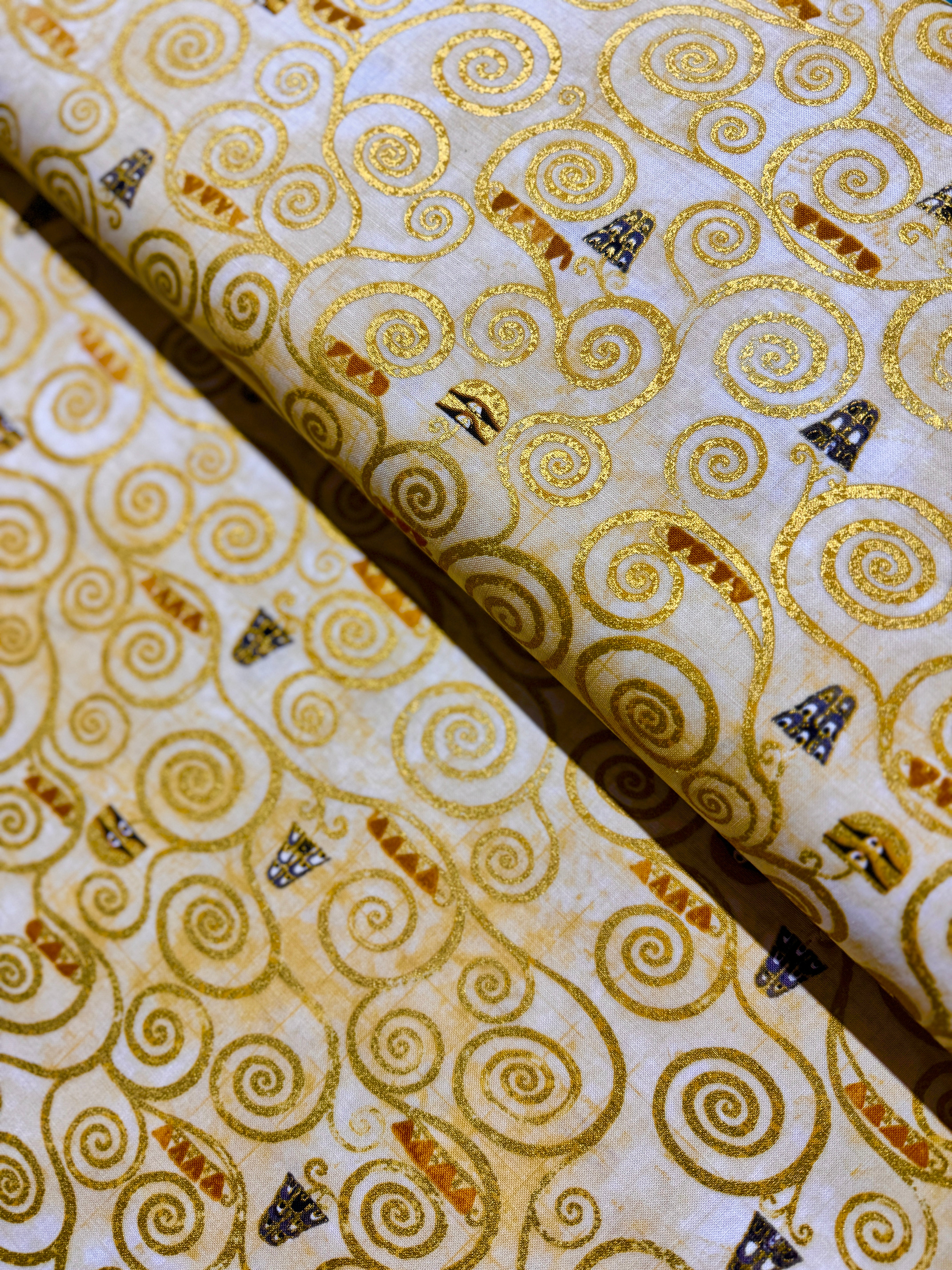 Gustav Klimt - Swirls Cream Gold Metallic Yardage