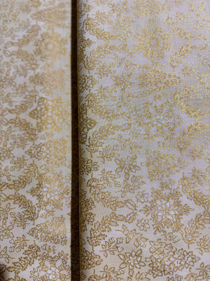 Holiday Flourish-Snow flower - Winter Foliage Vanilla Metallic Yardage