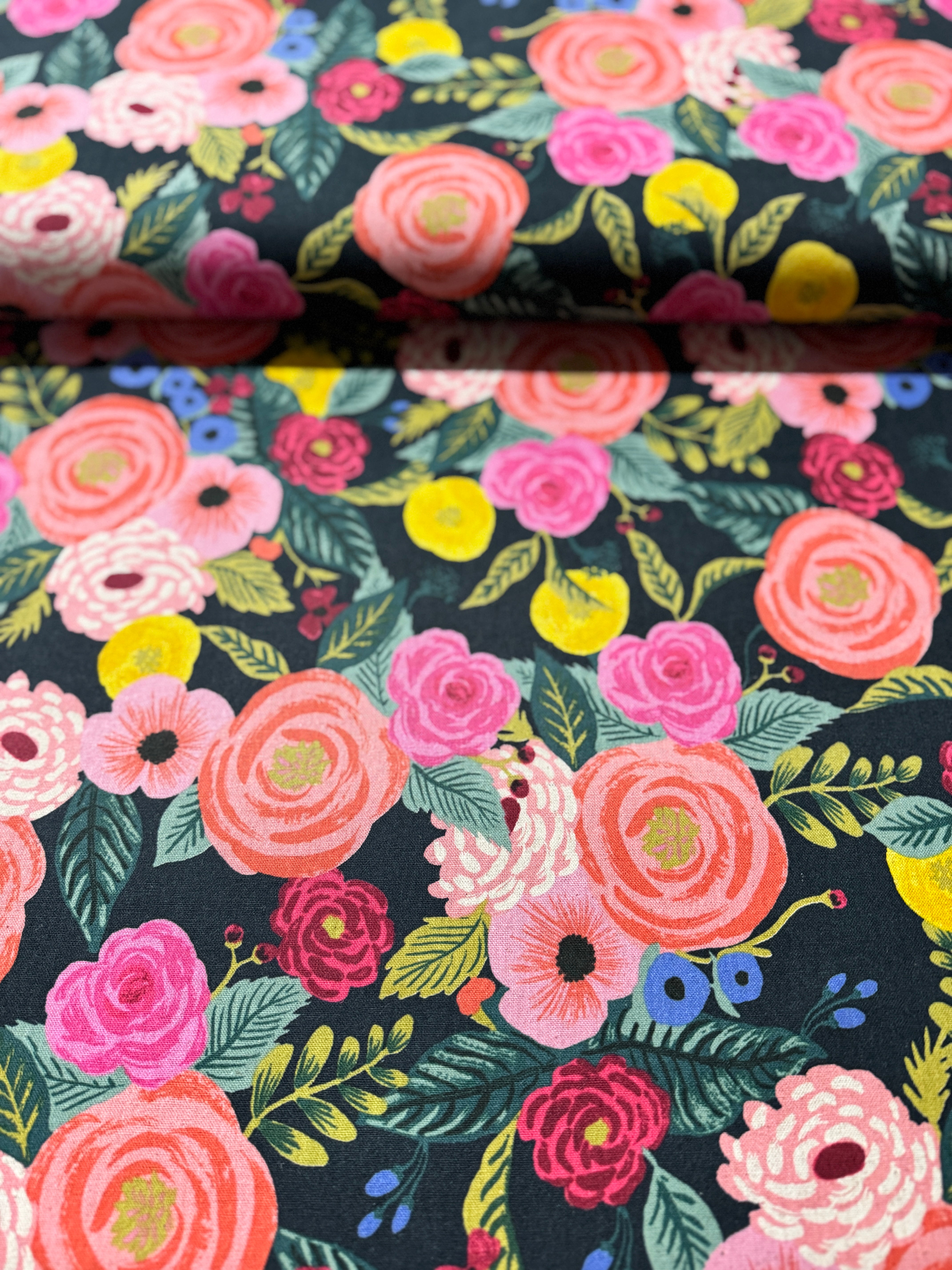 English Garden - Juliet Rose Navy Canvas Yardage