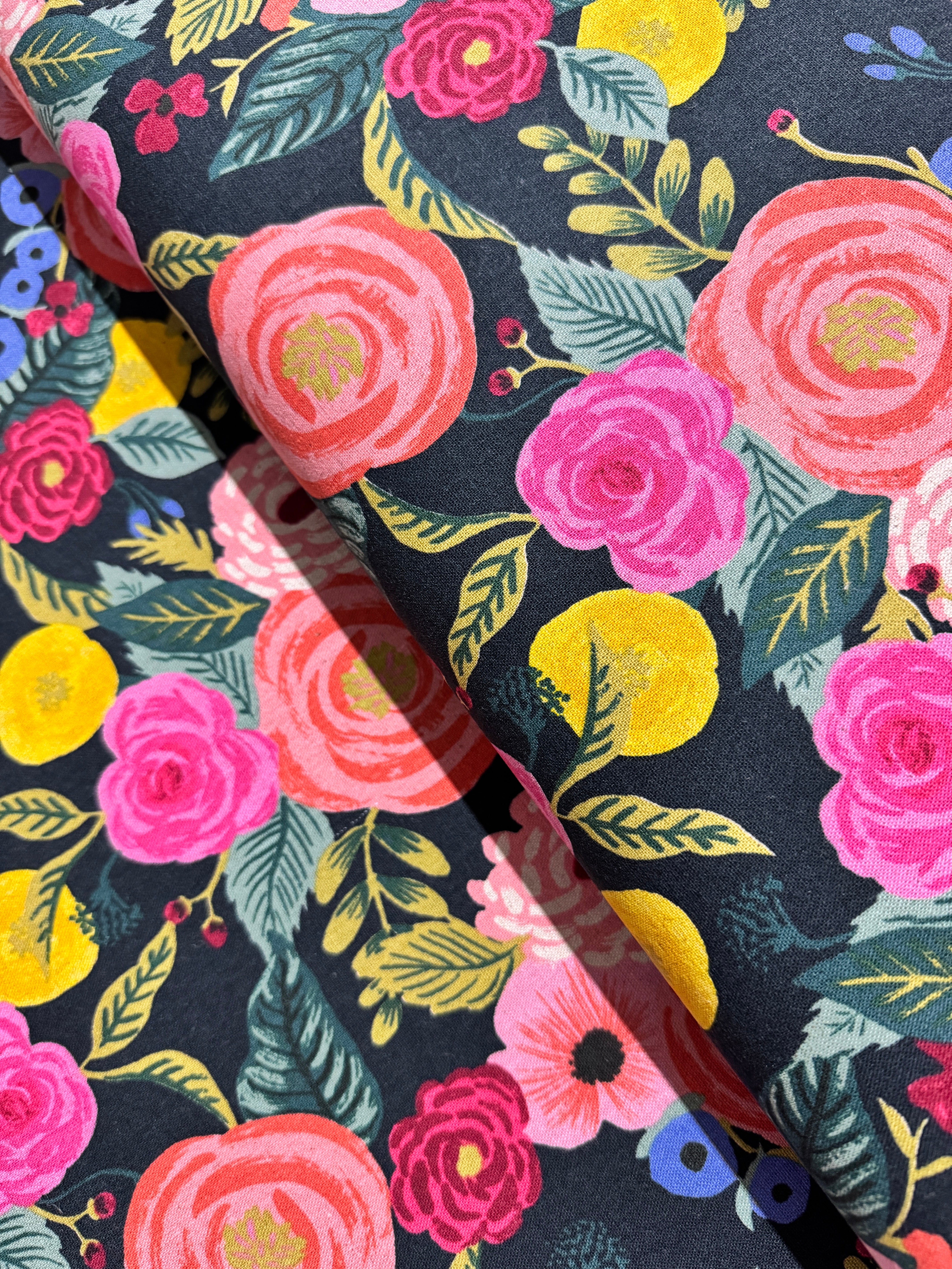 English Garden - Juliet Rose Navy Canvas Yardage