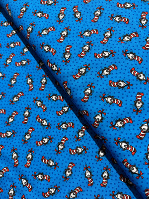 A Little Dr Seuss - Dr Seuss on Blue Yardage