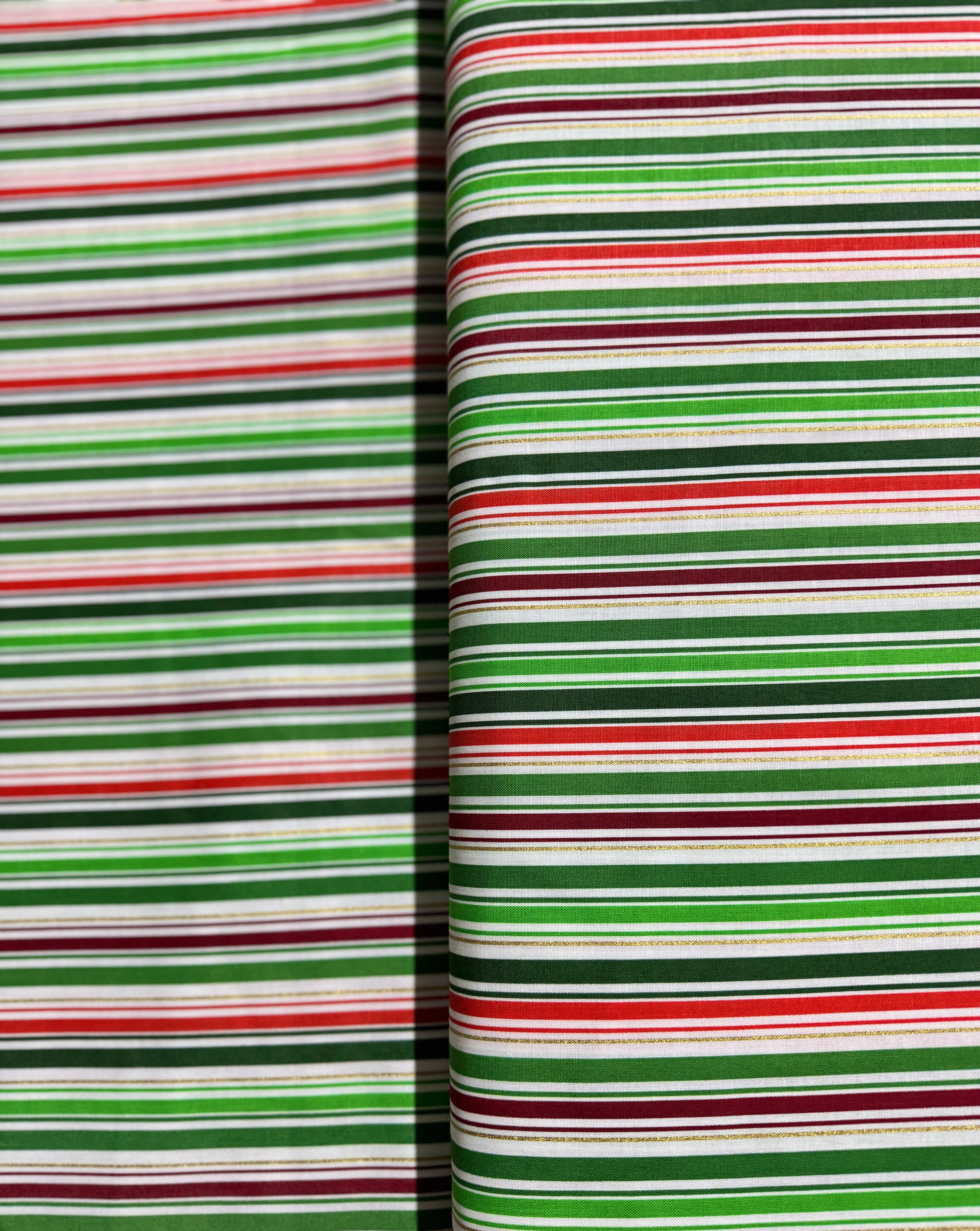 Holiday Sweets - Stripes Peppermint/Gold Metallic Yardage