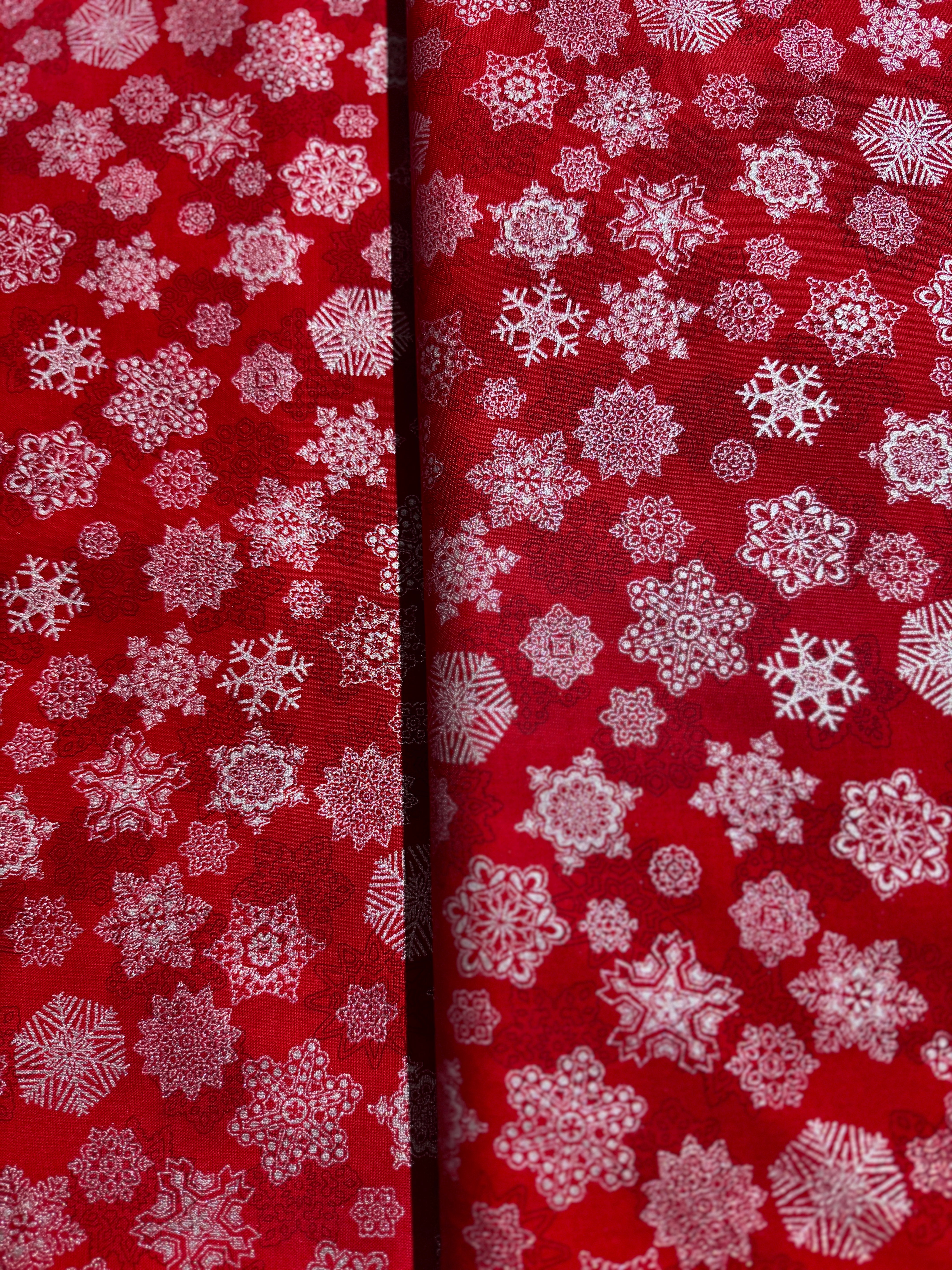 Holiday Flourish-Snow flower - Snowflakes Scarlet Metallic Yardage