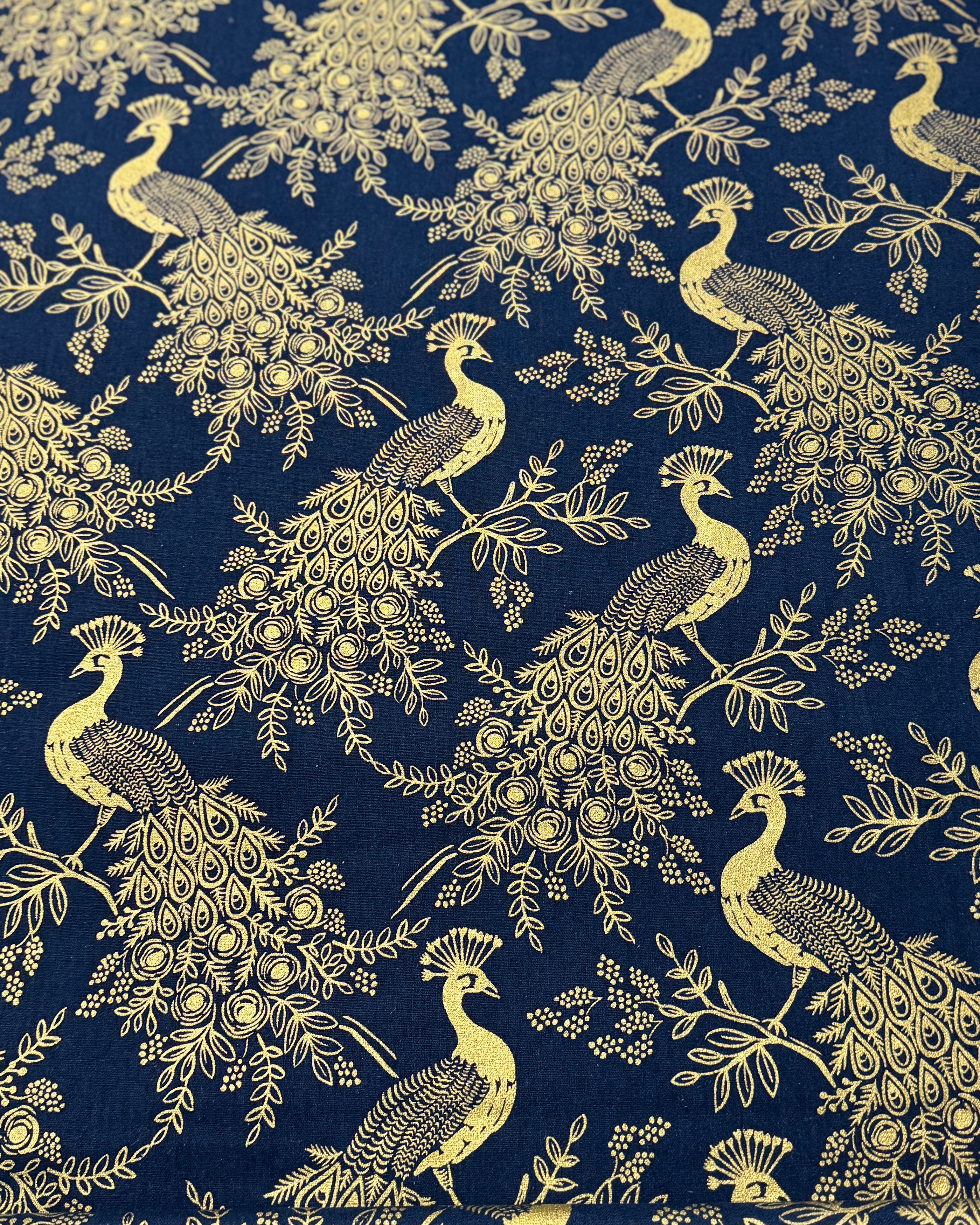 Menagerie - Royal Peacock Navy Canvas Metallic Yardage