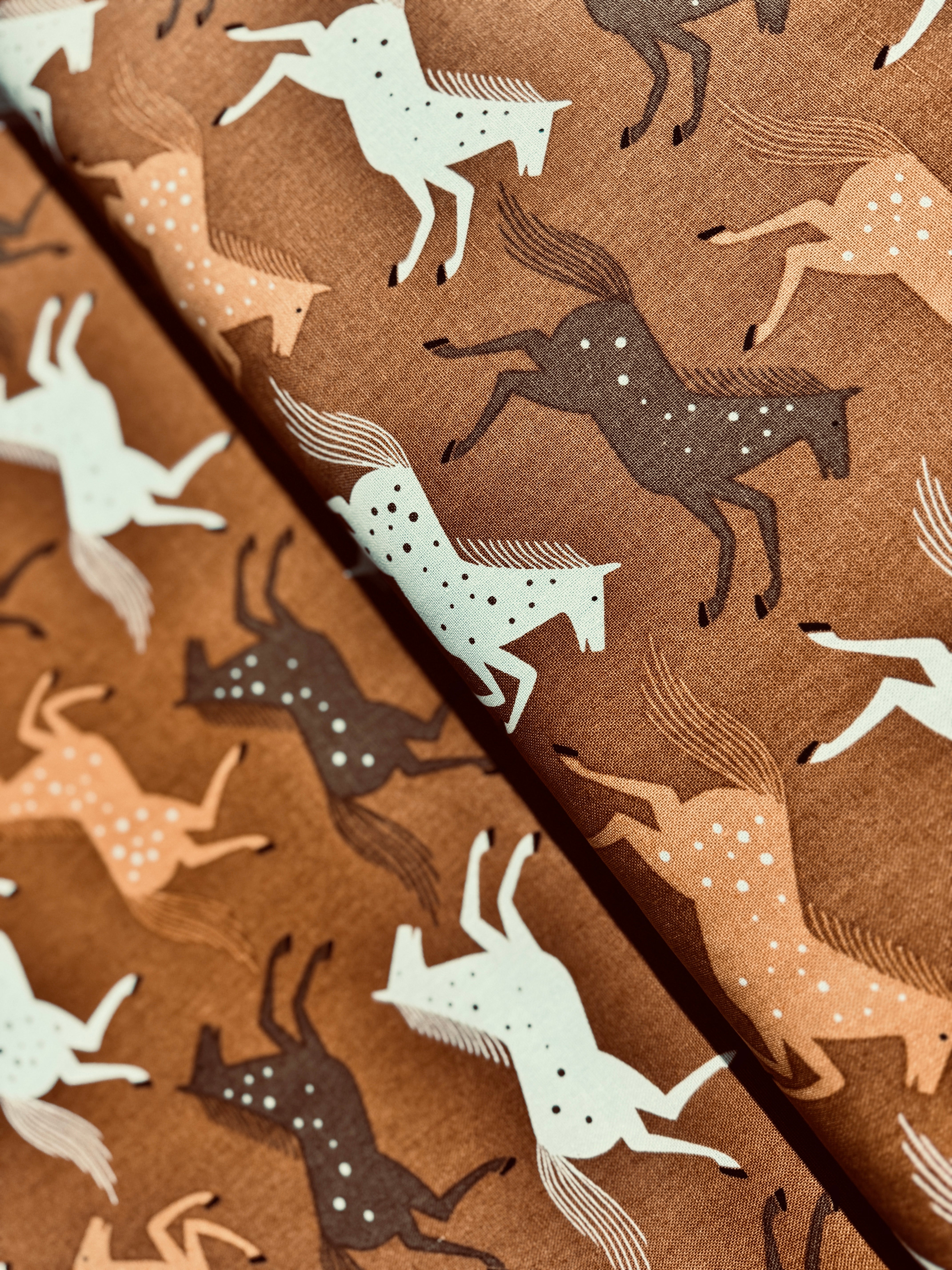 Wild & Free - Wild Horses - Delightful Golden Canvas Yardage