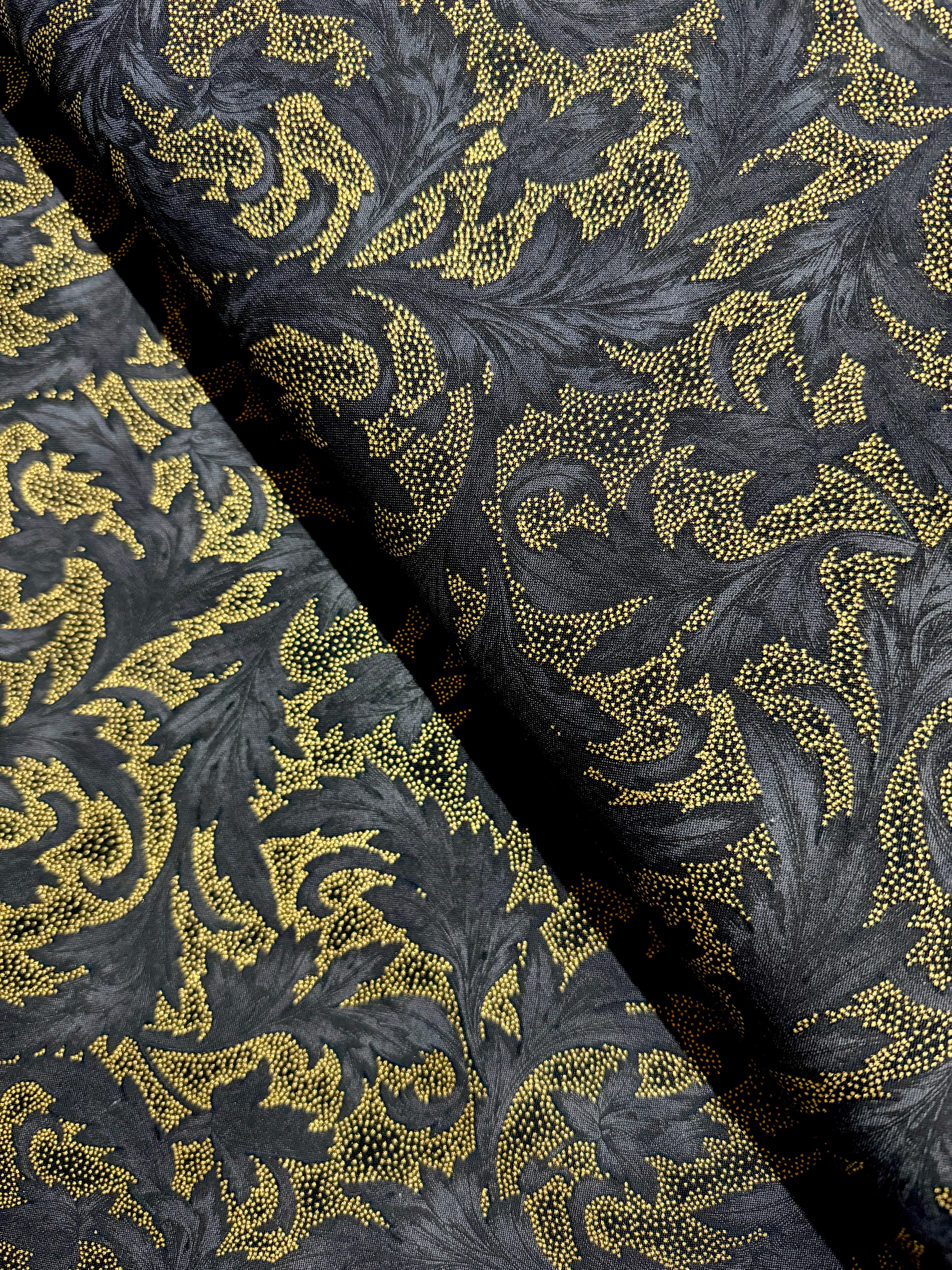 Holiday Wishes - Damask Black/Gold Metallic Yardage