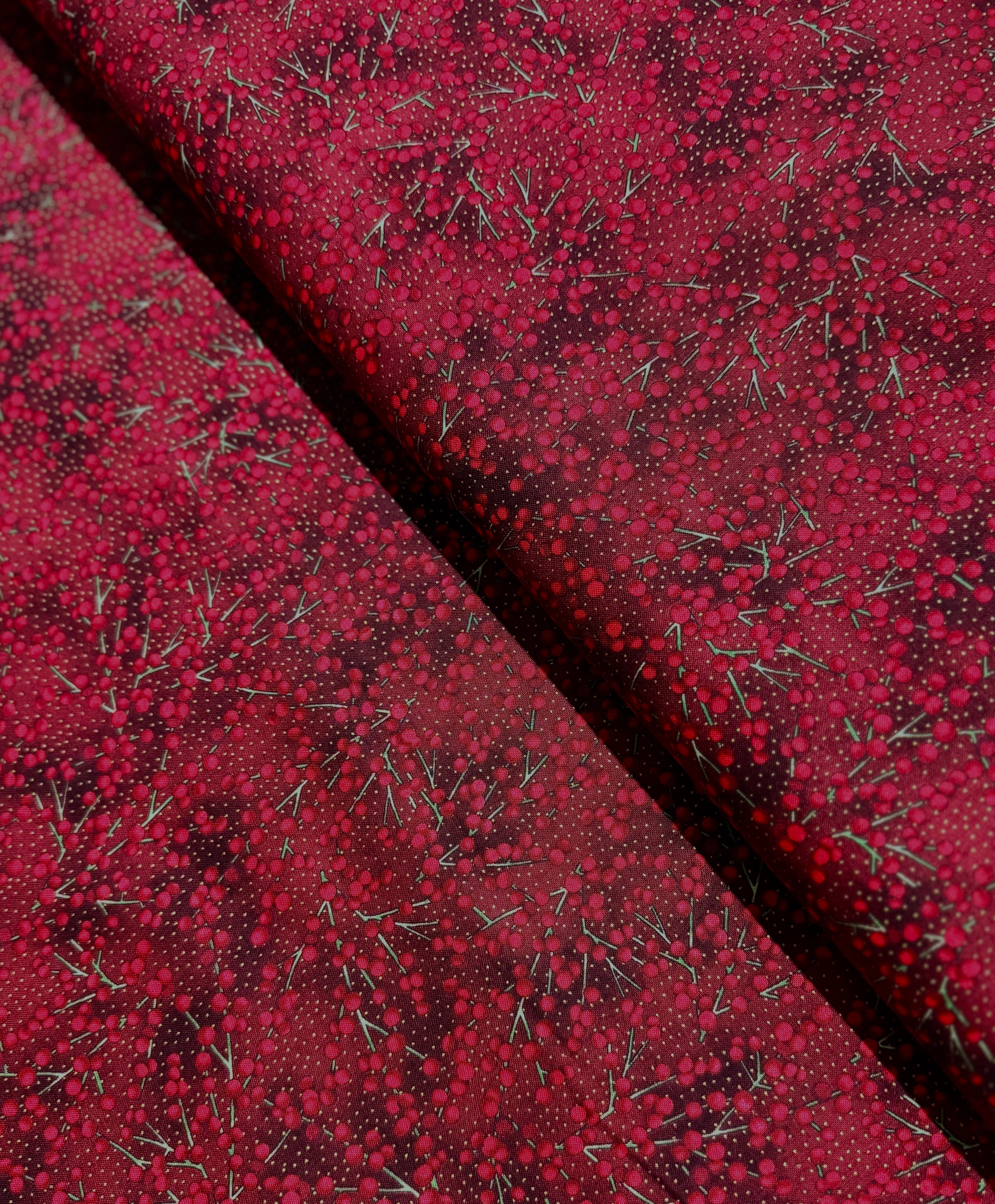 Holiday Wishes - All Over Berries Scarlet/Gold Metallic Yardage