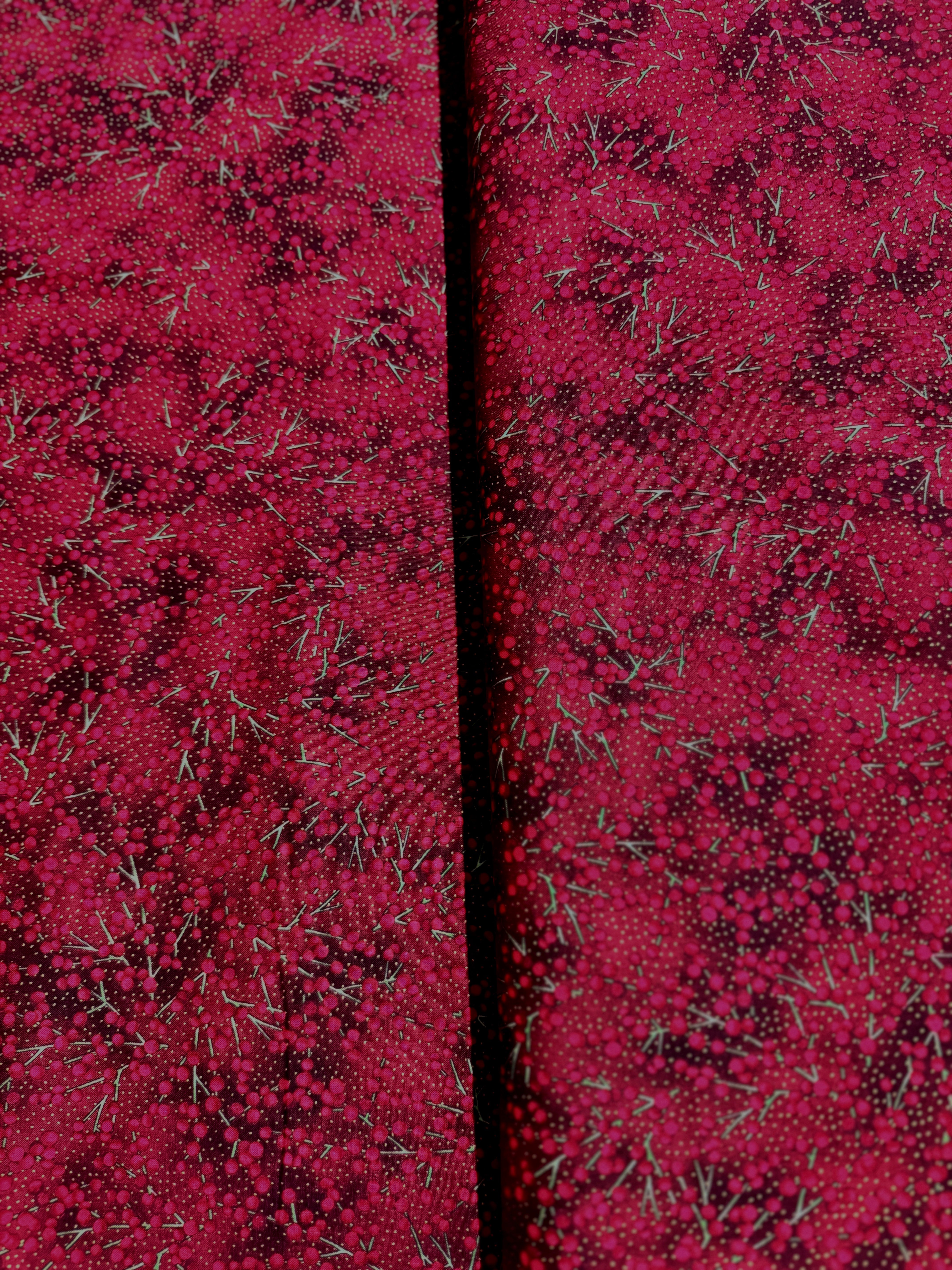 Holiday Wishes - All Over Berries Scarlet/Gold Metallic Yardage