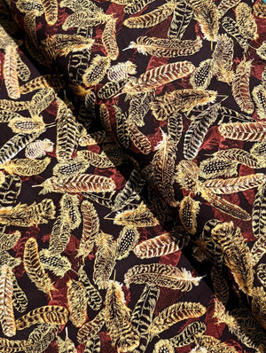 Gilded Feathers - Gilded Feathers Acorn Brown Metallic Yardage