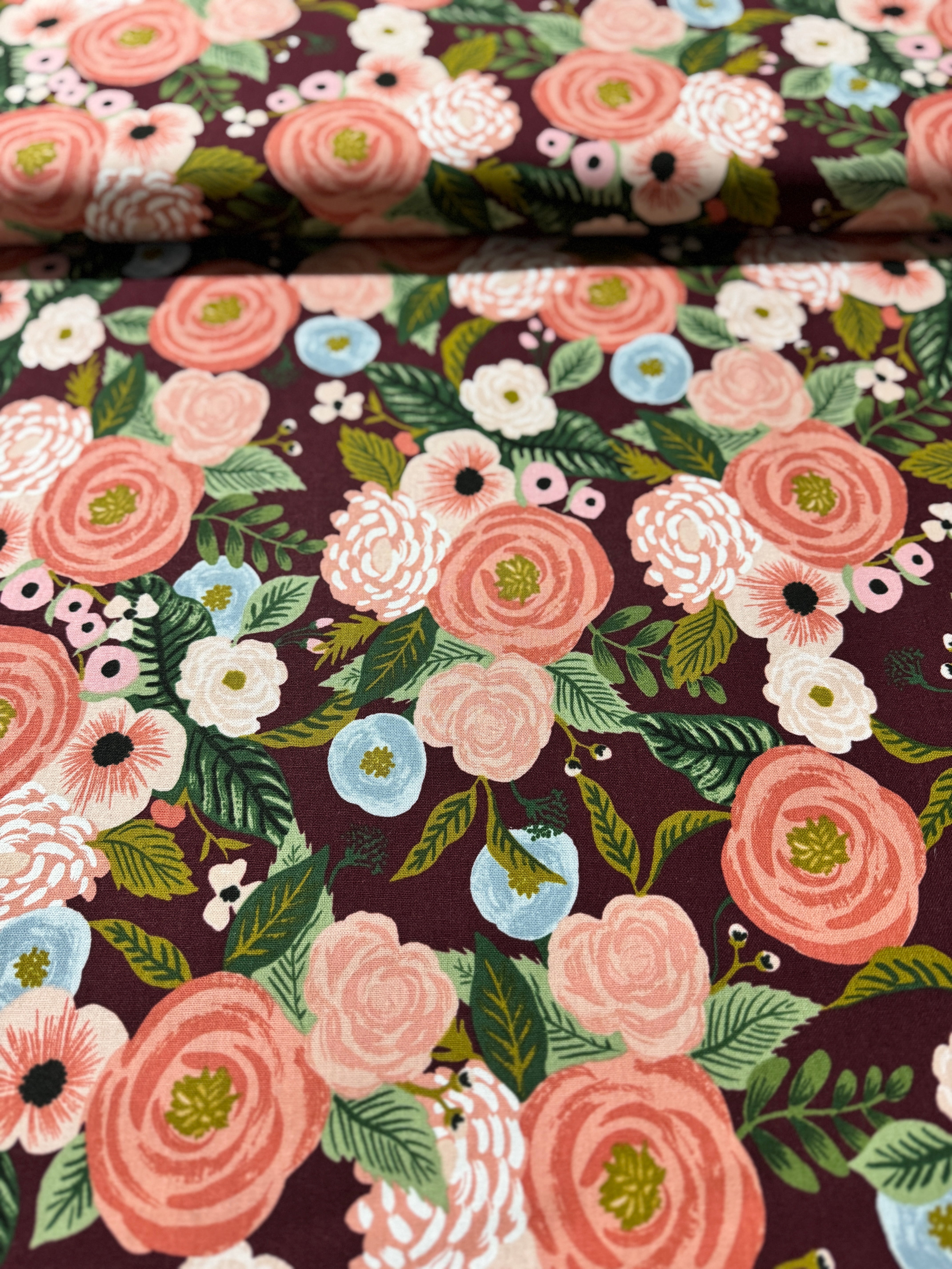 English Garden - Garden Party - Juliet Rose Burgundy Canvas Yardage