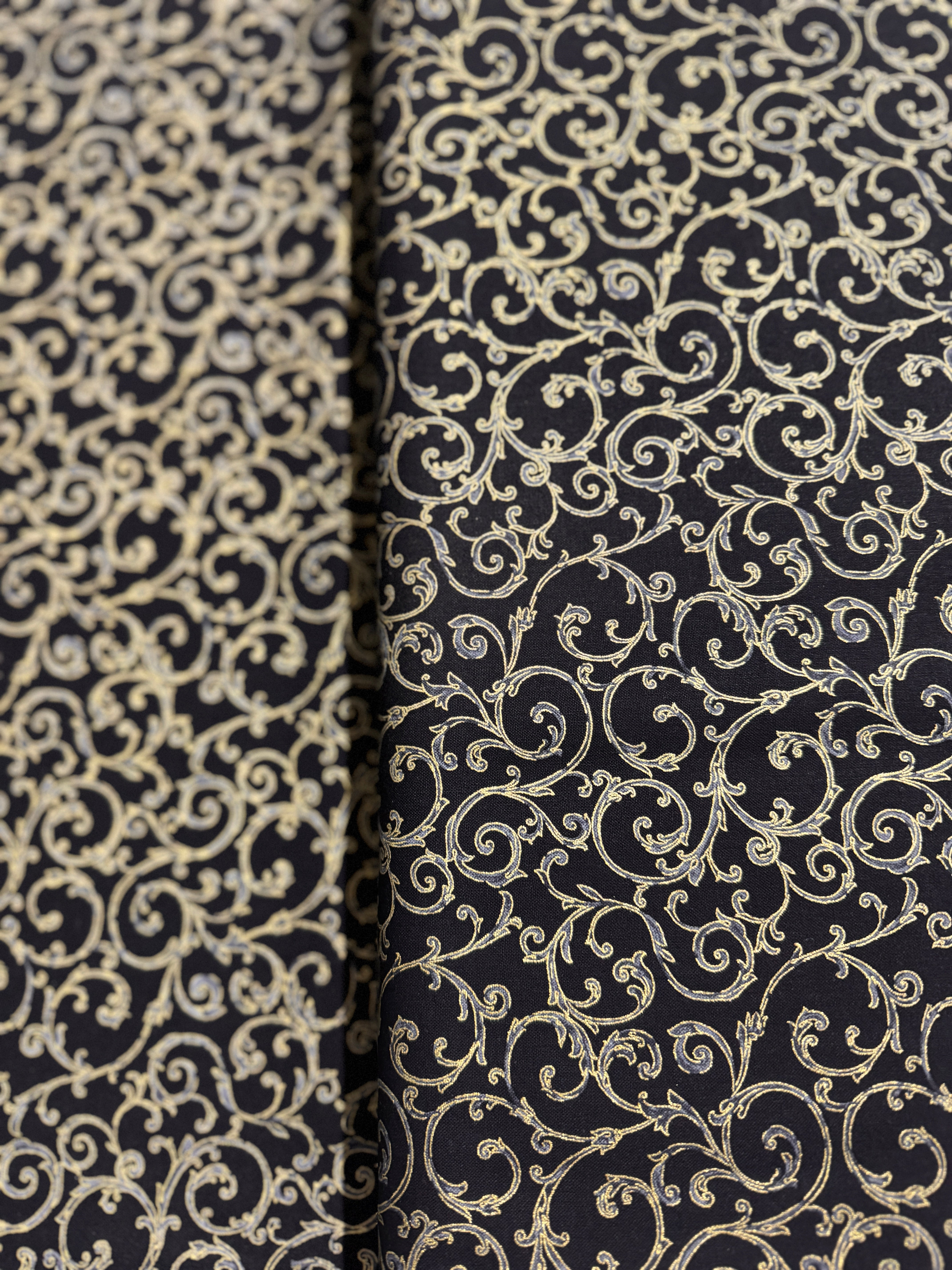 Holiday Blenders - Gold Metallic Scrolls Charcoal Yardage