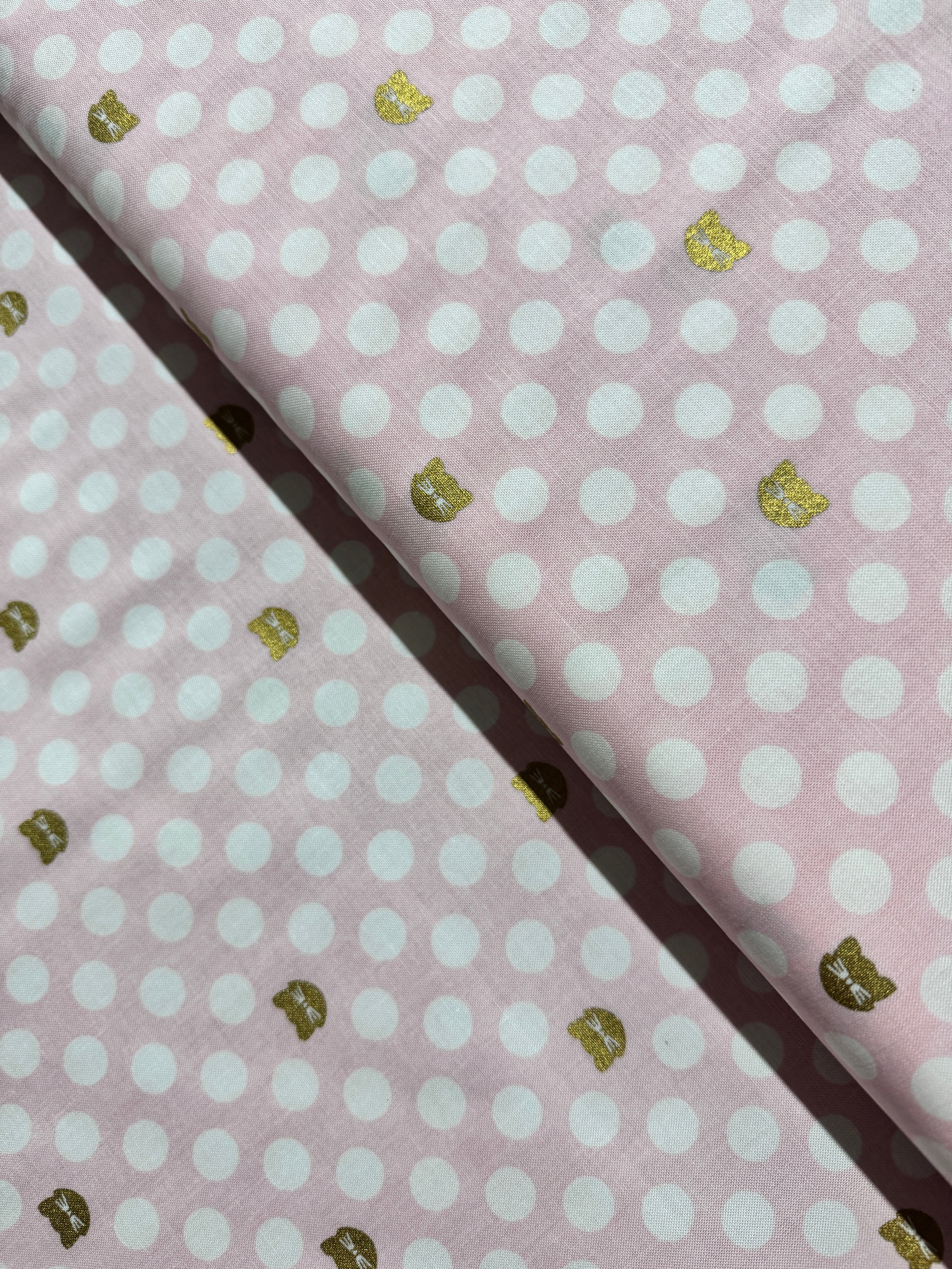 Chloe & Friends - Cat Dot Pink with Gold Sparkle Yardage