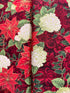 Holiday Flourish-Snow flower - Poinsettia Blooms Cranberry Gold Metallic Yardage