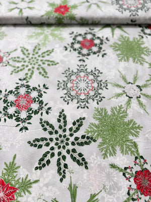 Holiday Flourish-Snow flower - Winter Florals Silver Metallic Yardage