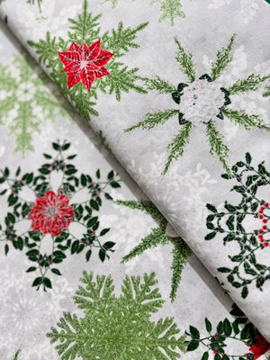 Holiday Flourish-Snow flower - Winter Florals Silver Metallic Yardage