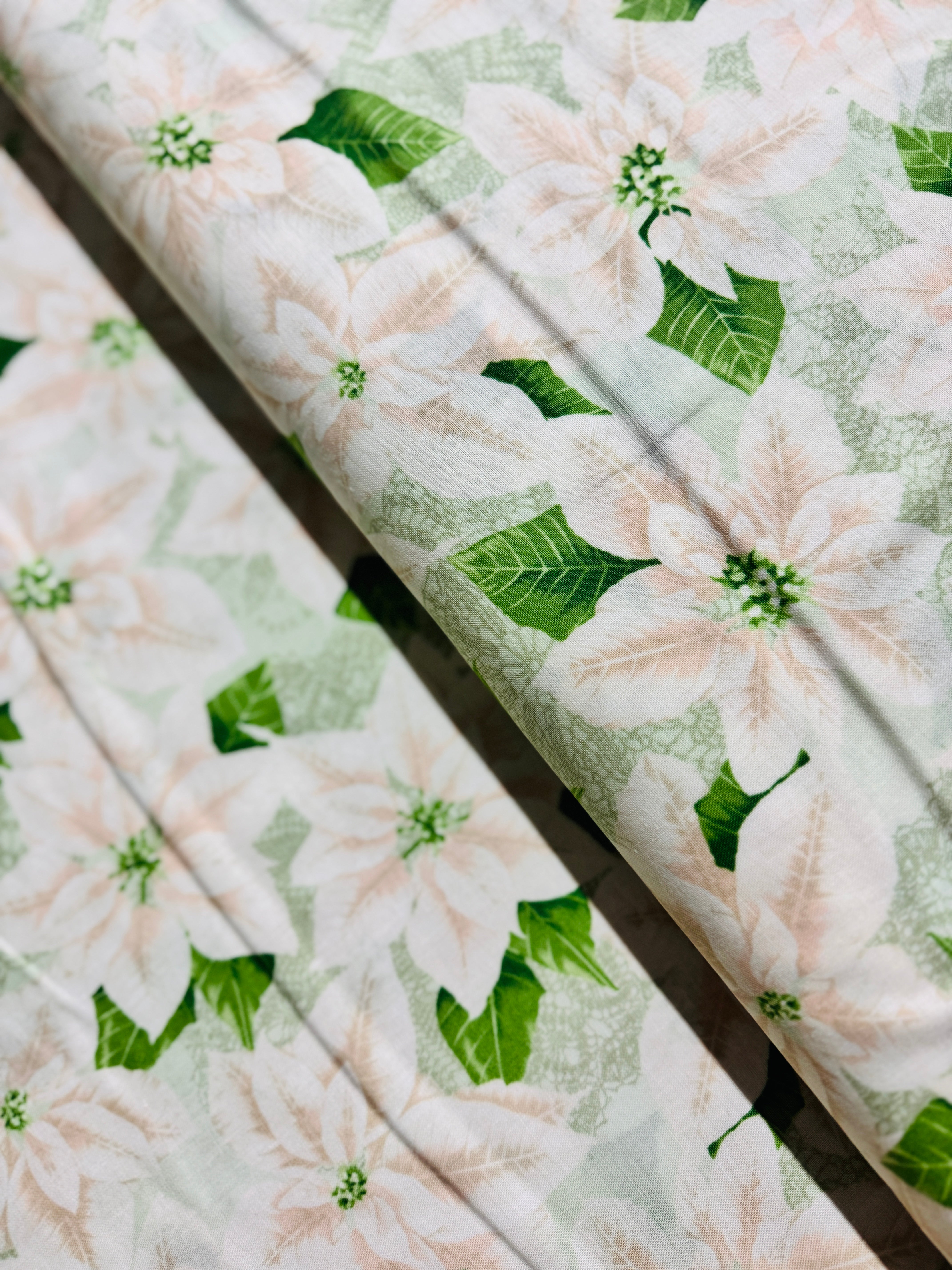 Let it Sparkle - Pearly Poinsettia - Silver Sage Yardage