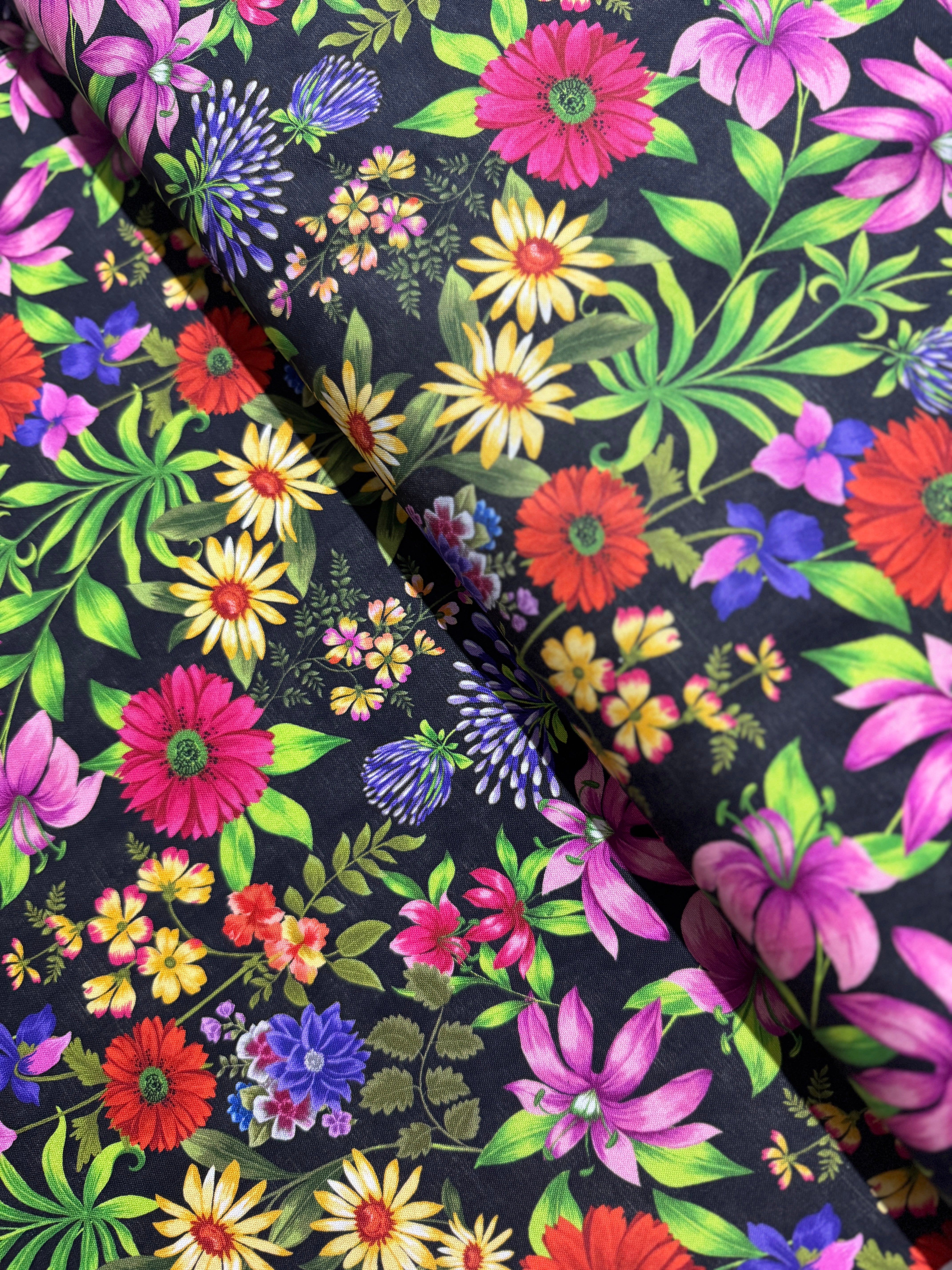 Inspired Blooms - Floral Black/Multi Yardage