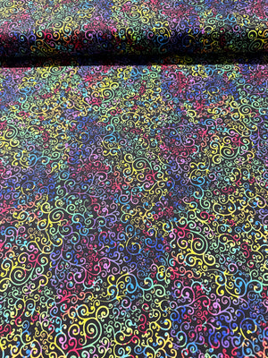 Prism - Swirly Vines On Black Yardage