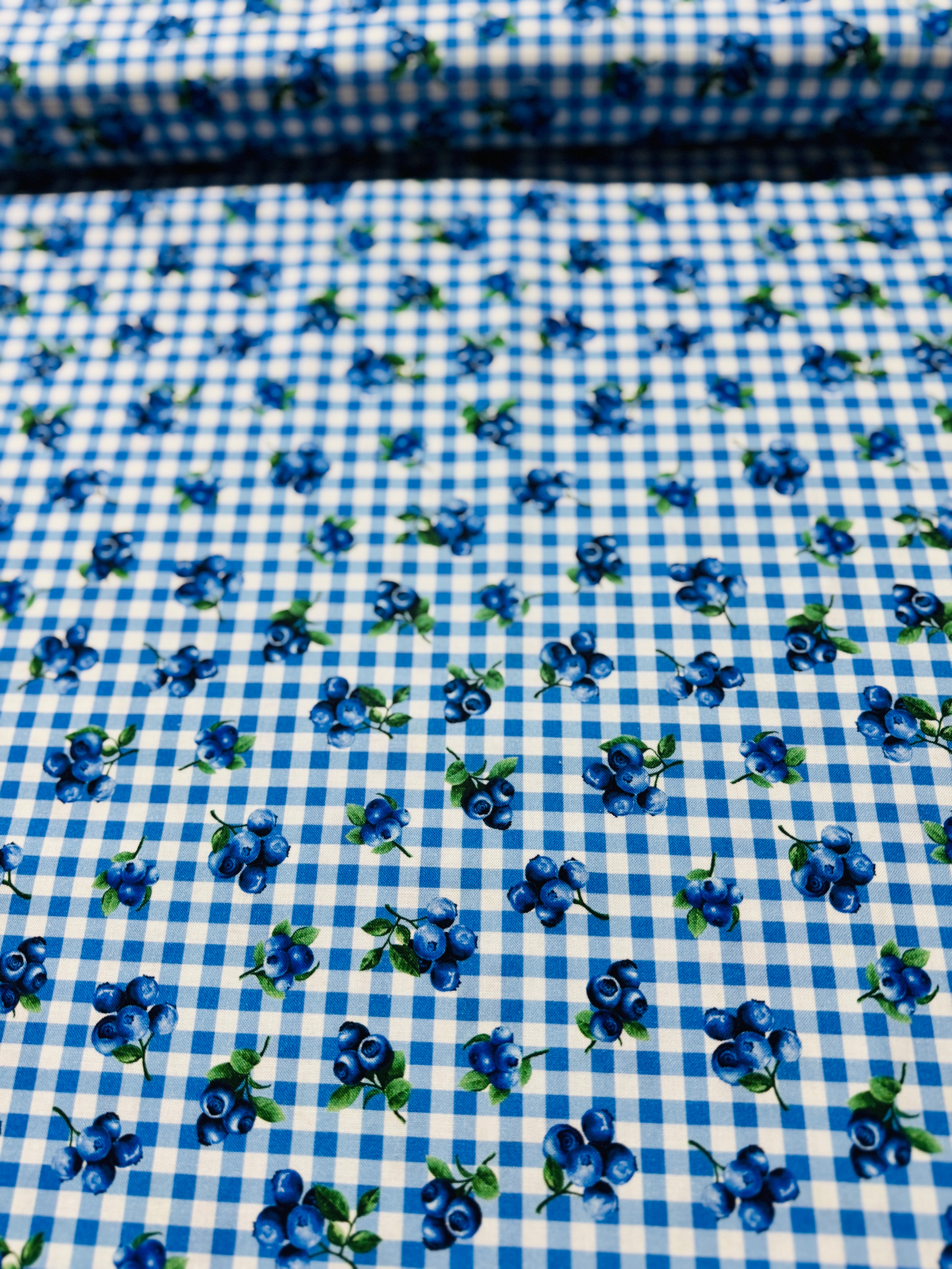 Summer Picnic - Blueberry Delight - Blueberries Gingham Yardage