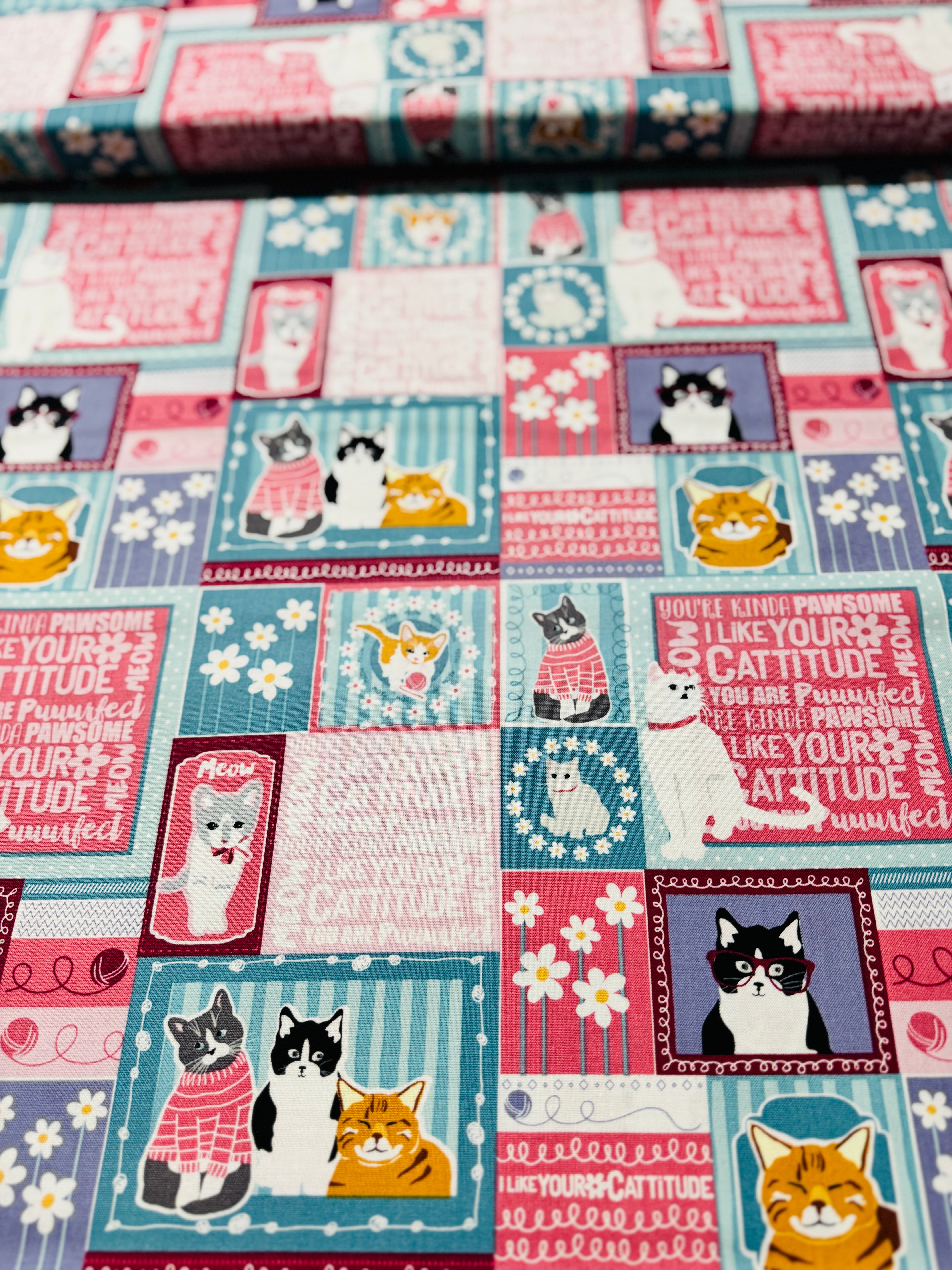 Cattitude - Cat Patchwork Yardage