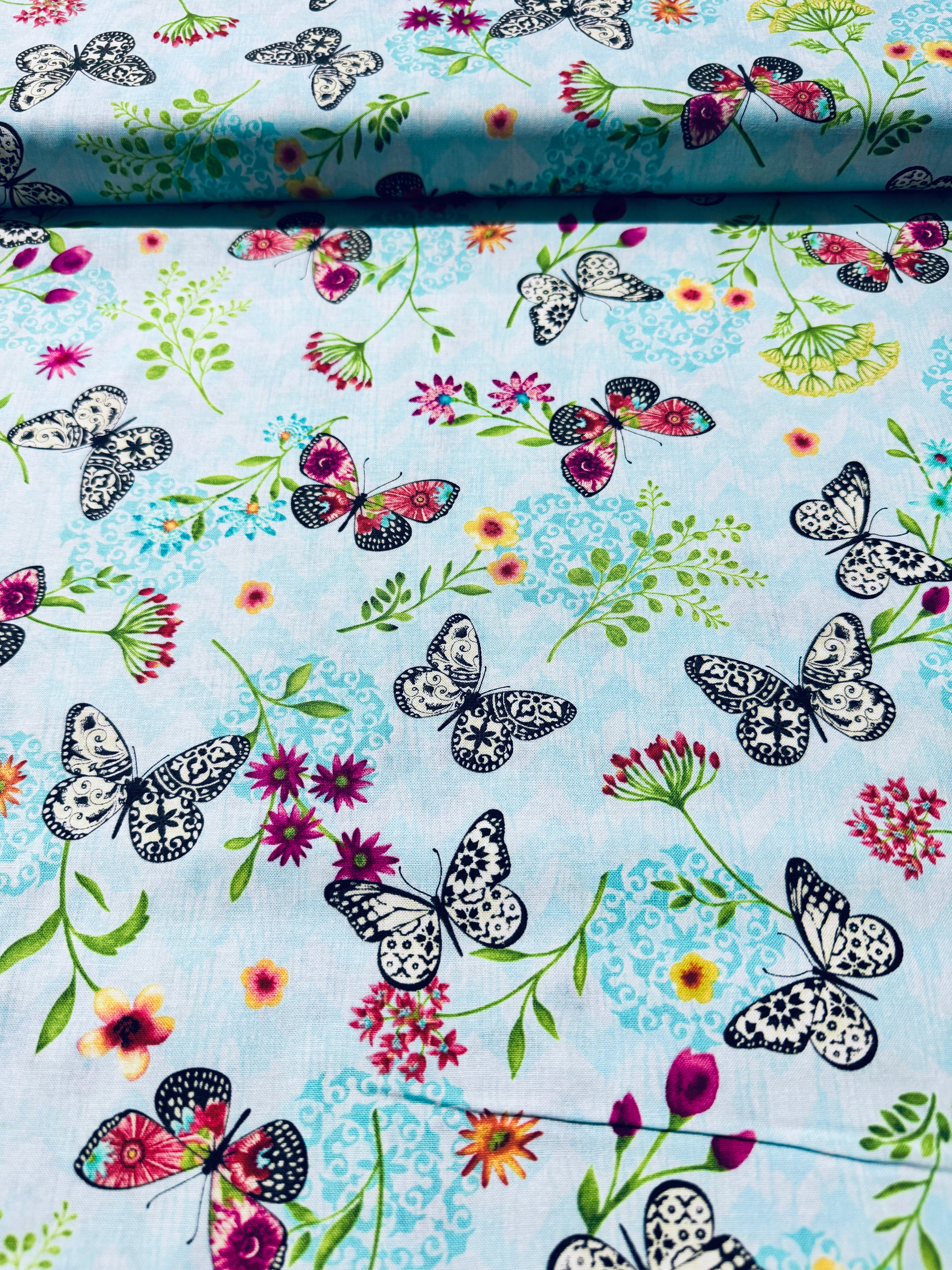 Butterfly Dreams - Mini Butterfly Toss Blue Yardage