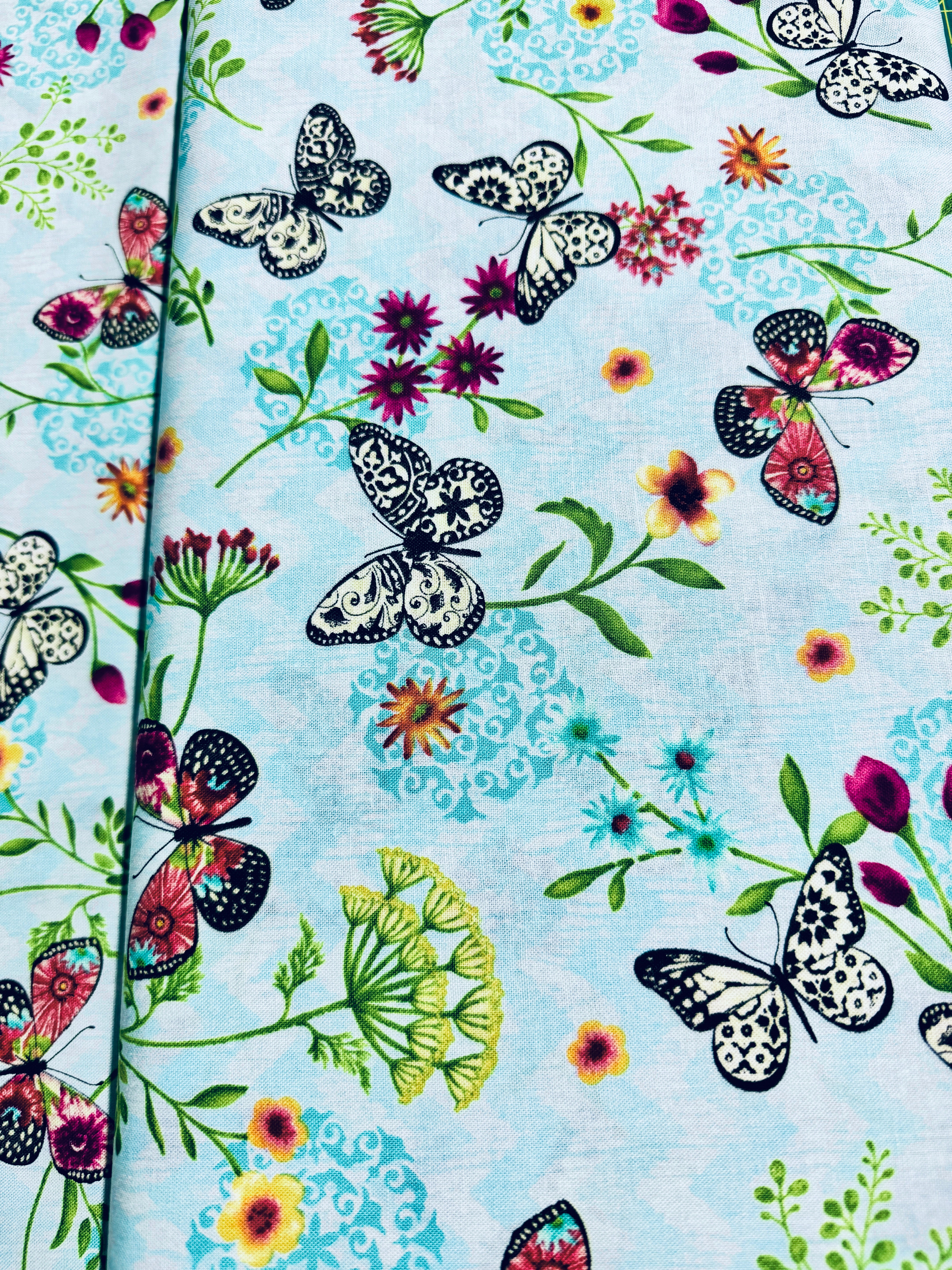 Butterfly Dreams - Mini Butterfly Toss Blue Yardage