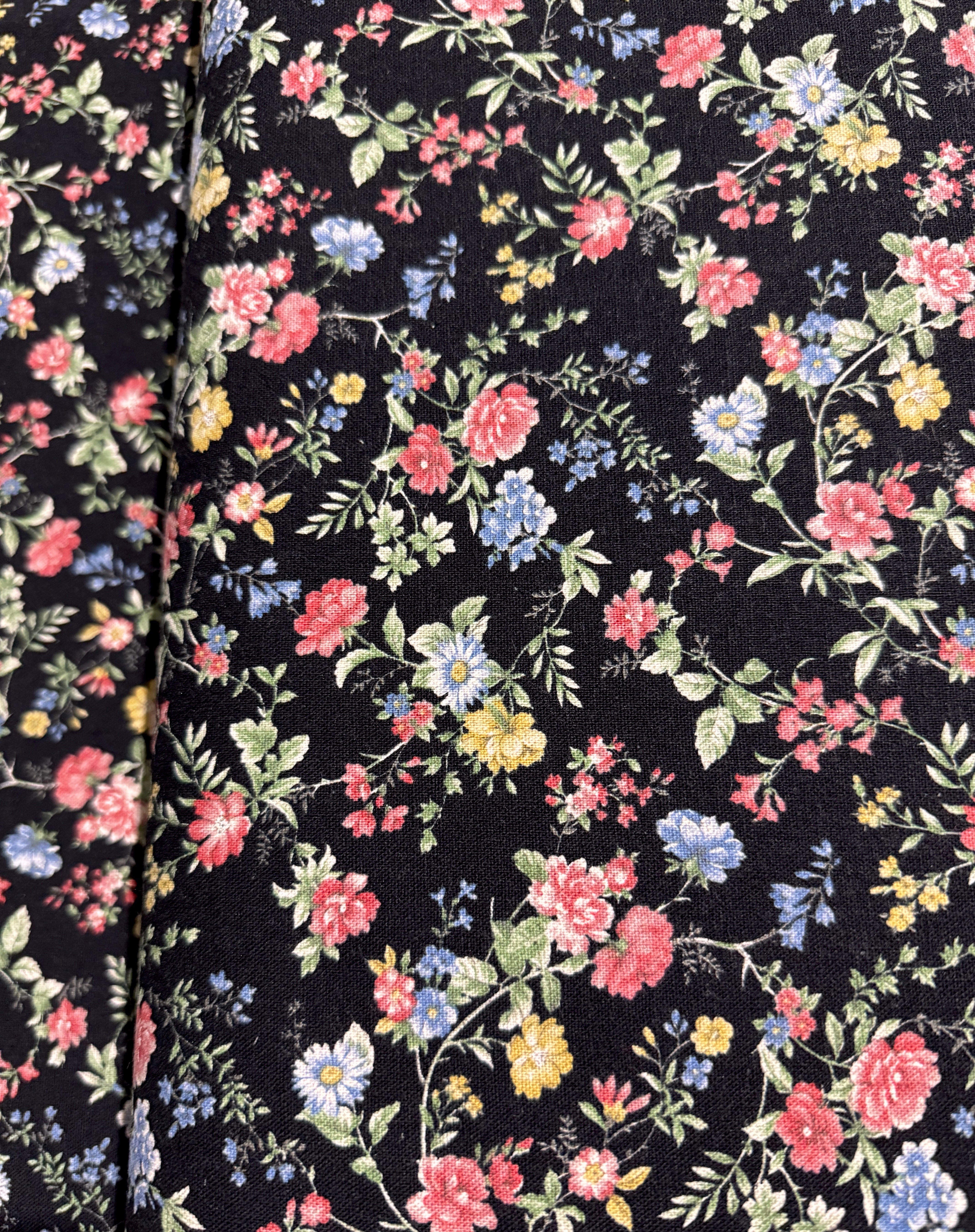 Sevenberry Cotton Flax Prints - Floral Spray on Black Yardage