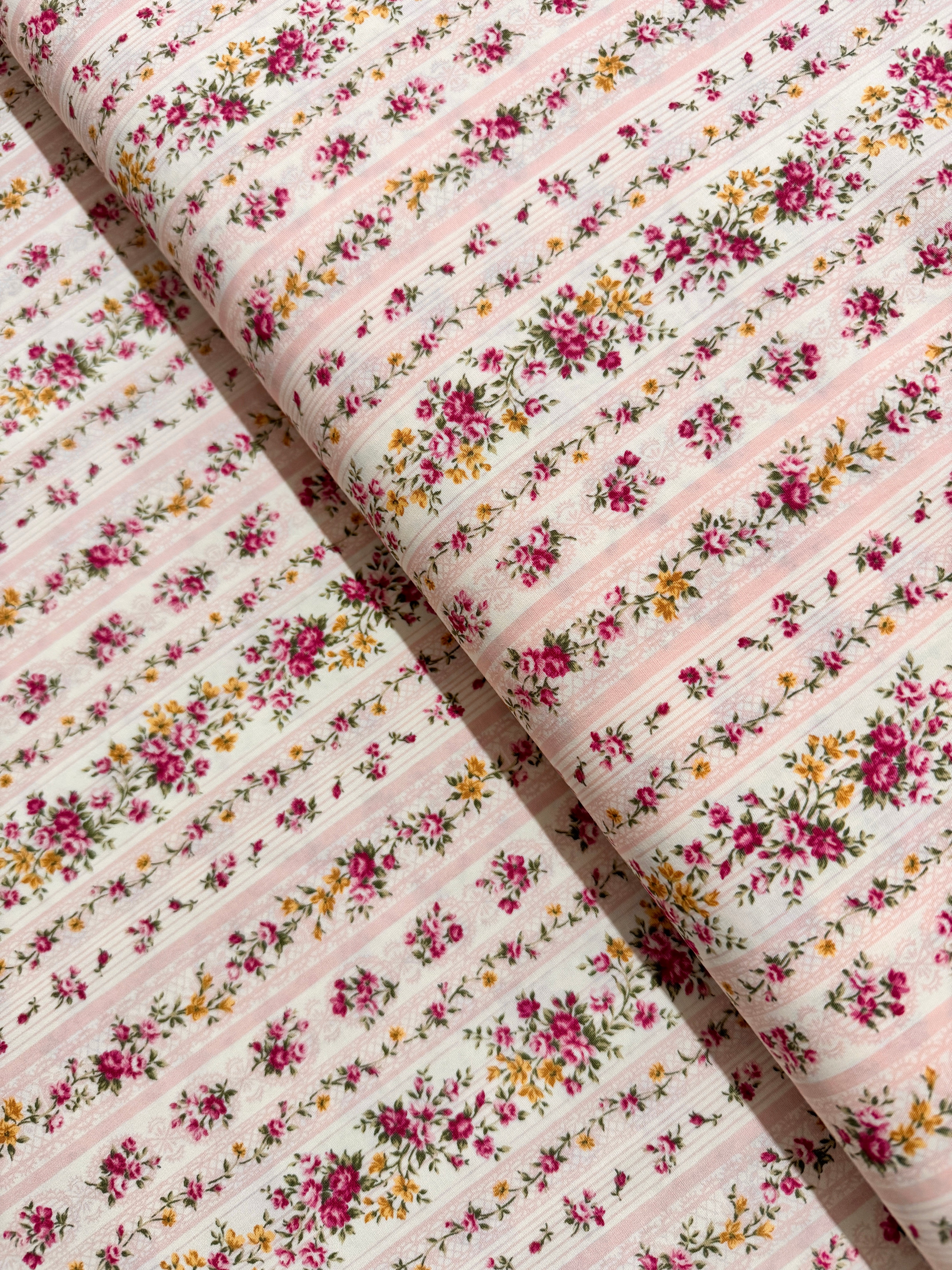 Sevenberry Petite Victoriana - Floral Stripes Pink Yardage