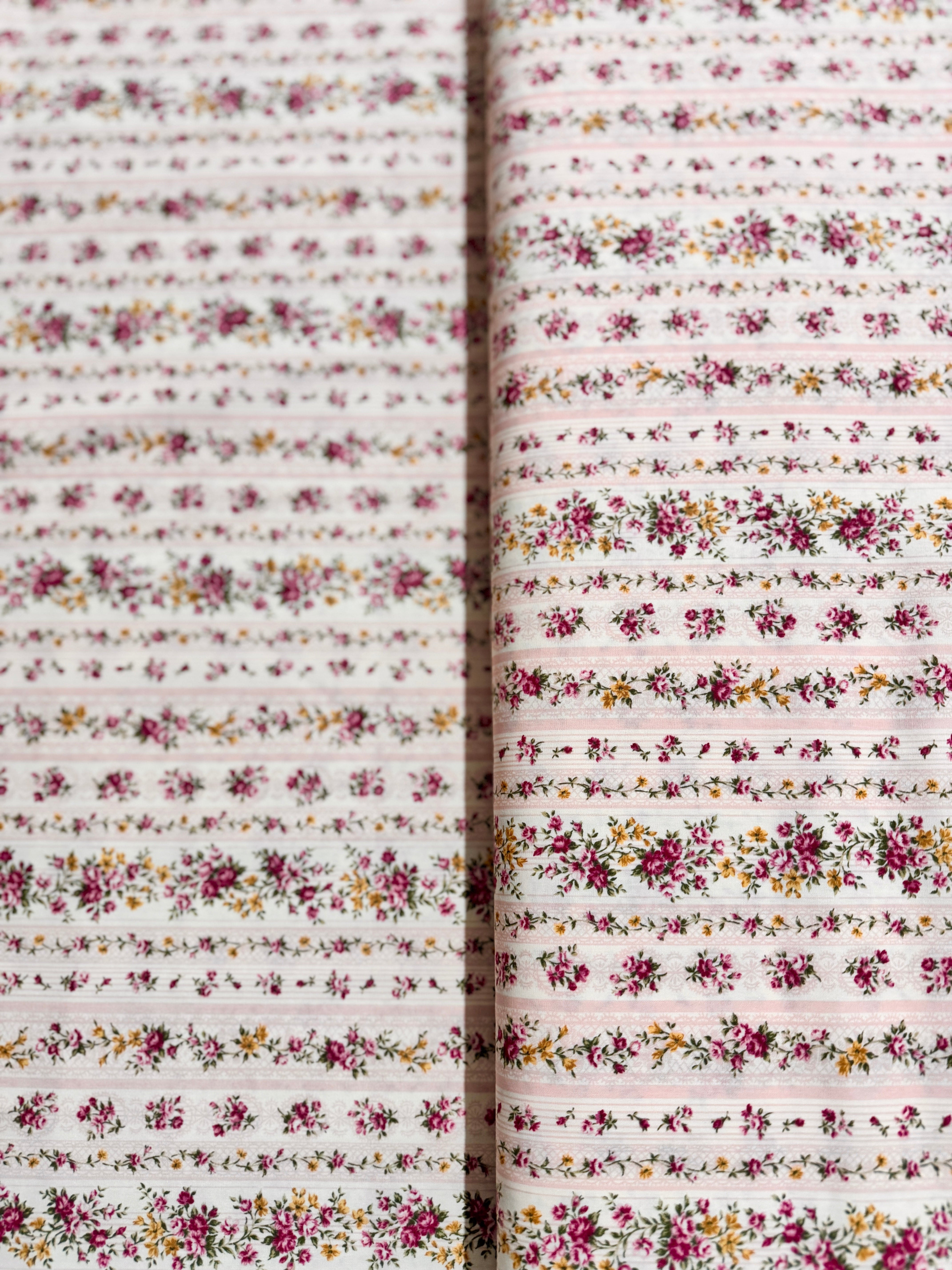 Sevenberry Petite Victoriana - Floral Stripes Pink Yardage