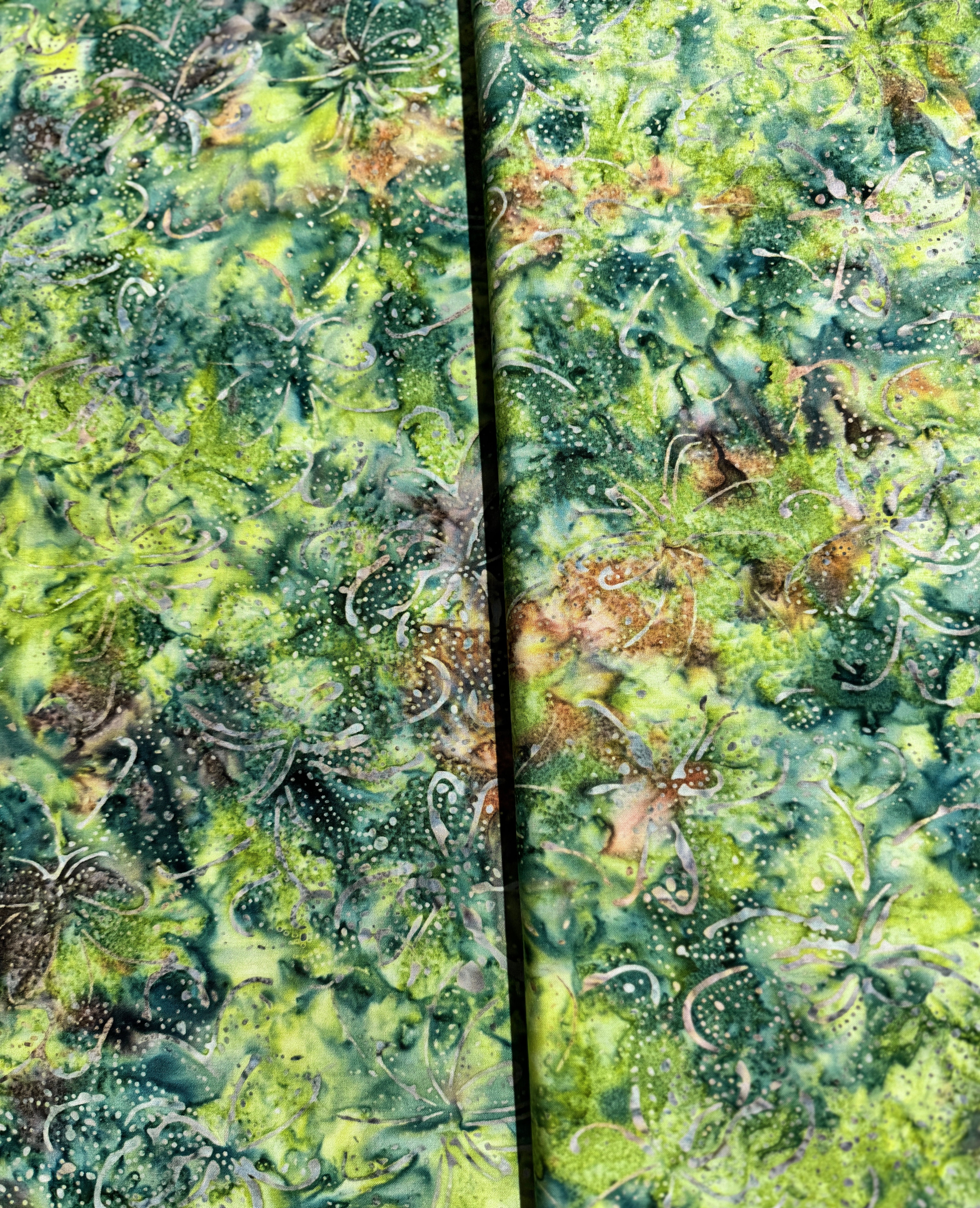 Best Of Malam Batiks - Wispy Floral - Green/Orange Yardage