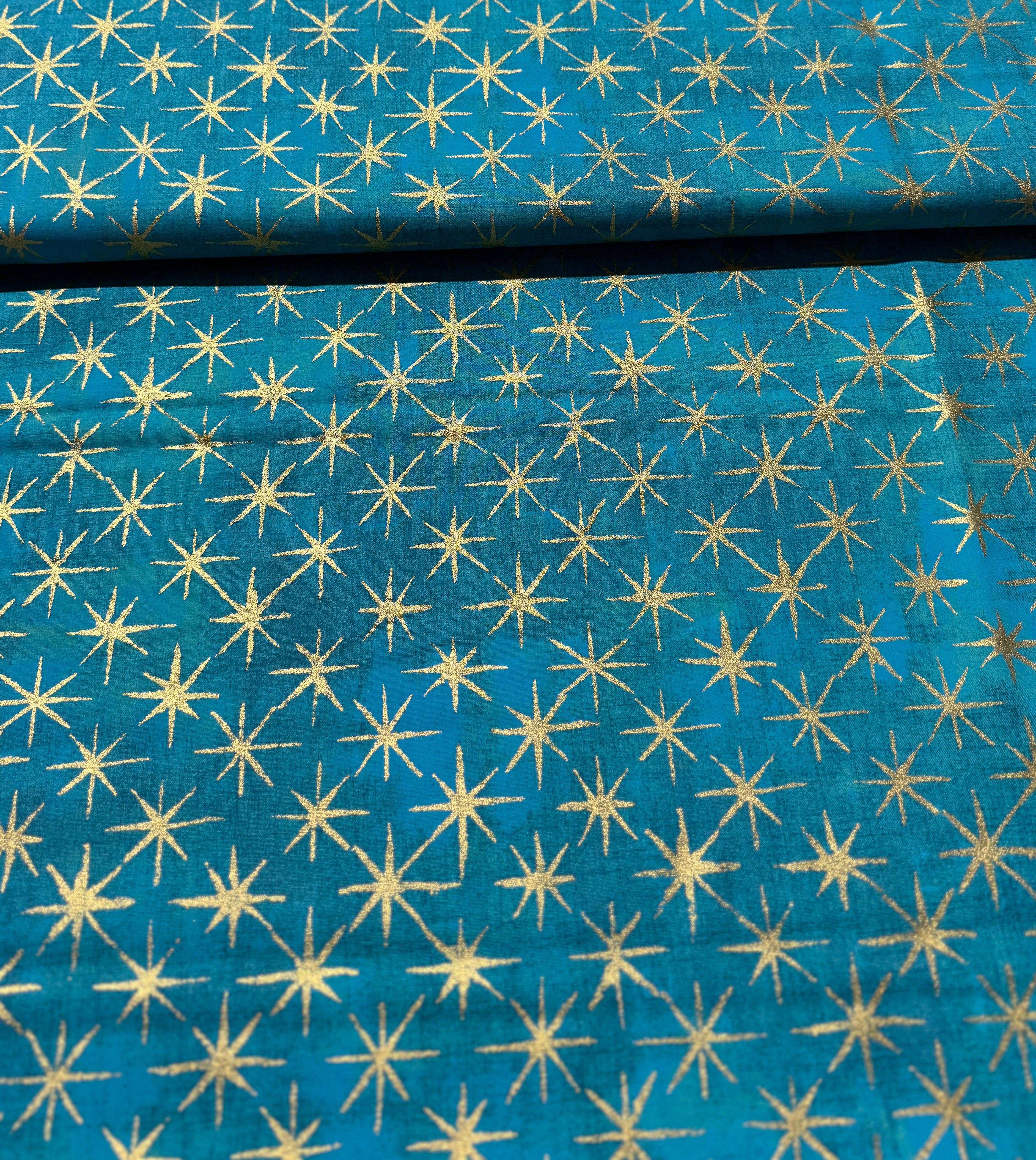 Grunge Seeing Stars Metallic - Ocean Yardage