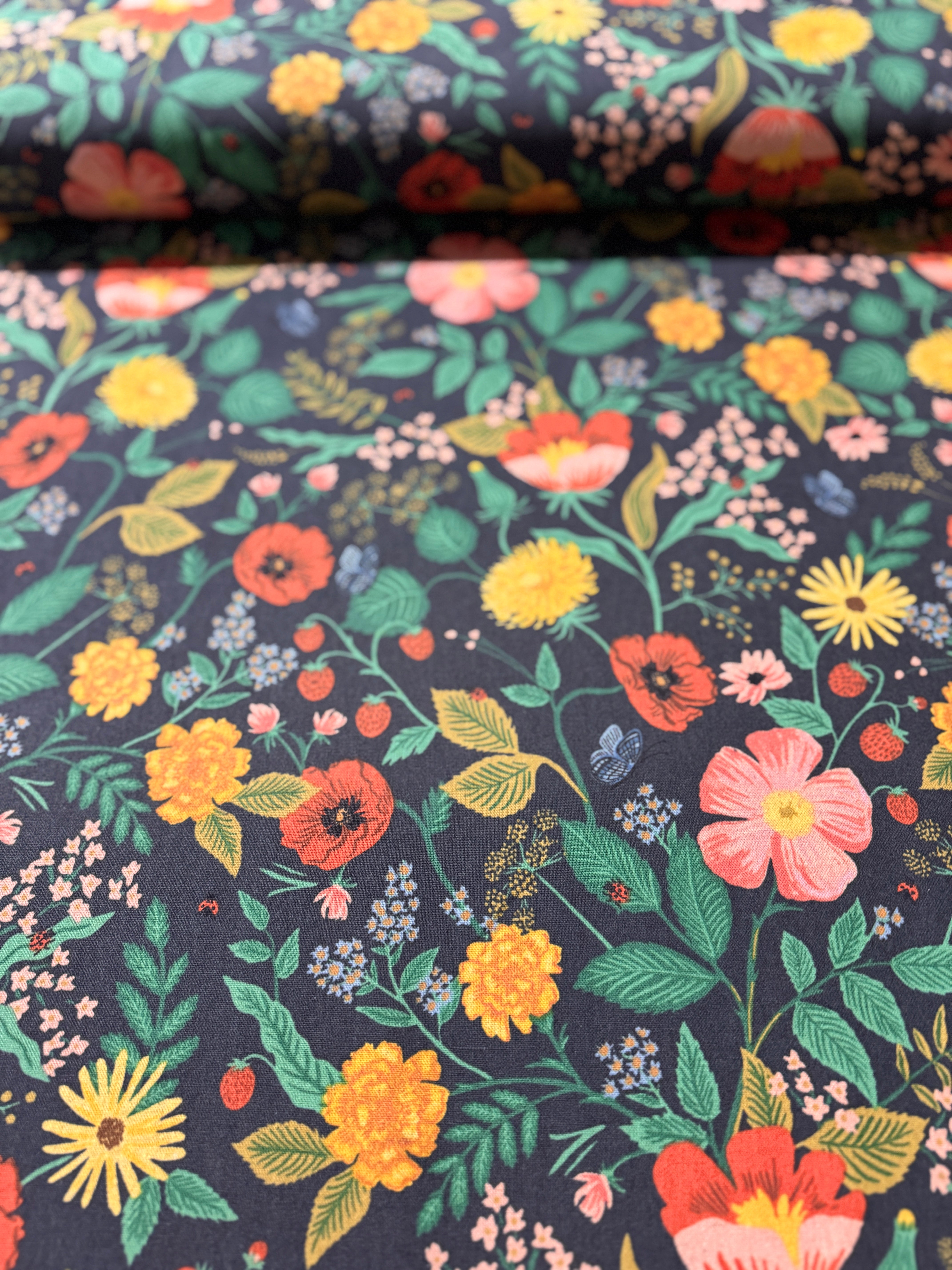 Camont - Poppy Fields - Black Unbleached Canvas Yardage