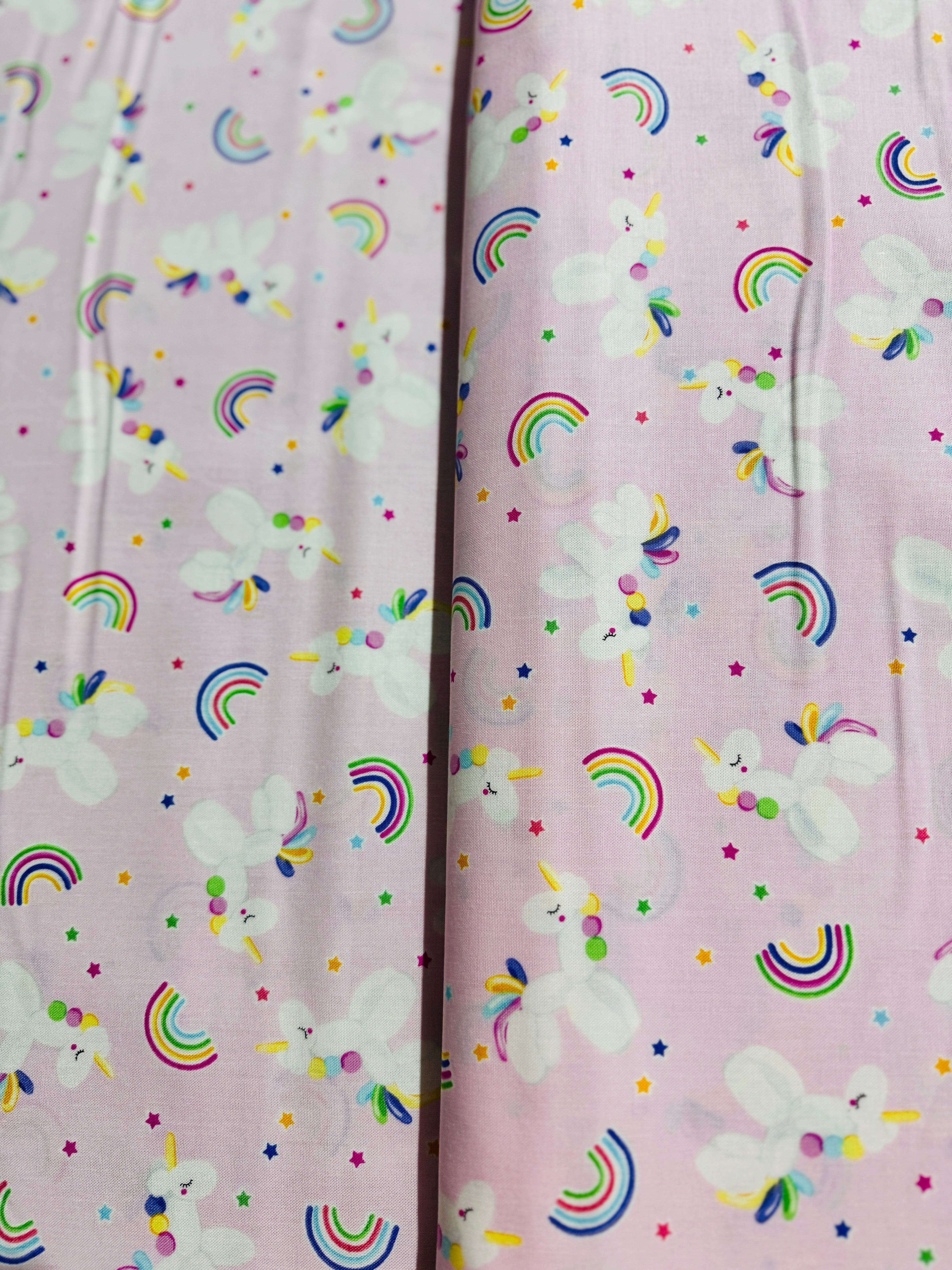 Balloon Unicorns & Rainbows on Pink Yardage